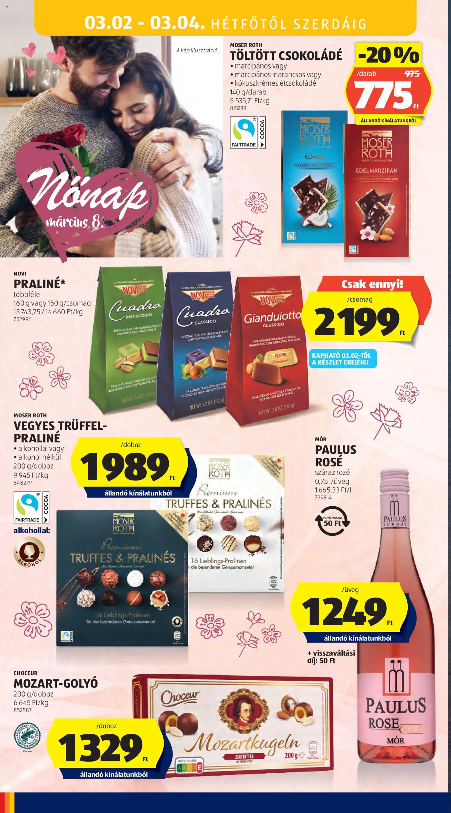 Aldi akciós ujság - amely érvényes a következő dátumtól: 26.02.2026 | Oldal: 40 | Termékek: Alkohol, Praliné, Étcsokoládé, Csokoládé