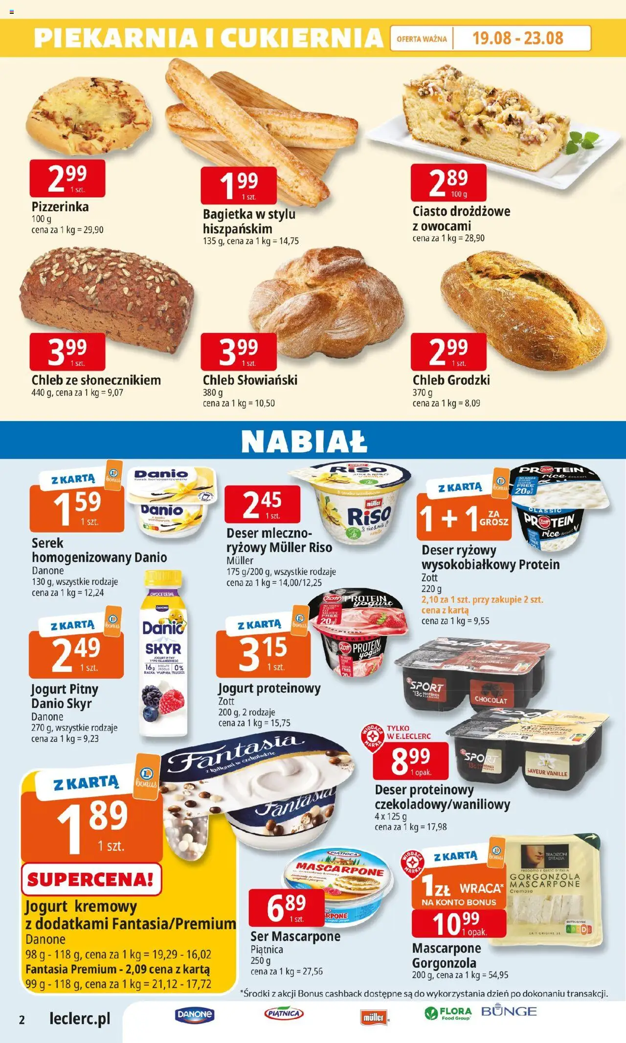 E.Leclerc Gazetka - Elbląg od 19.08.2025 | Strona: 2 | Produkty: Karta, Ciasto drożdżowe, Chleb słowiański, Bagietka