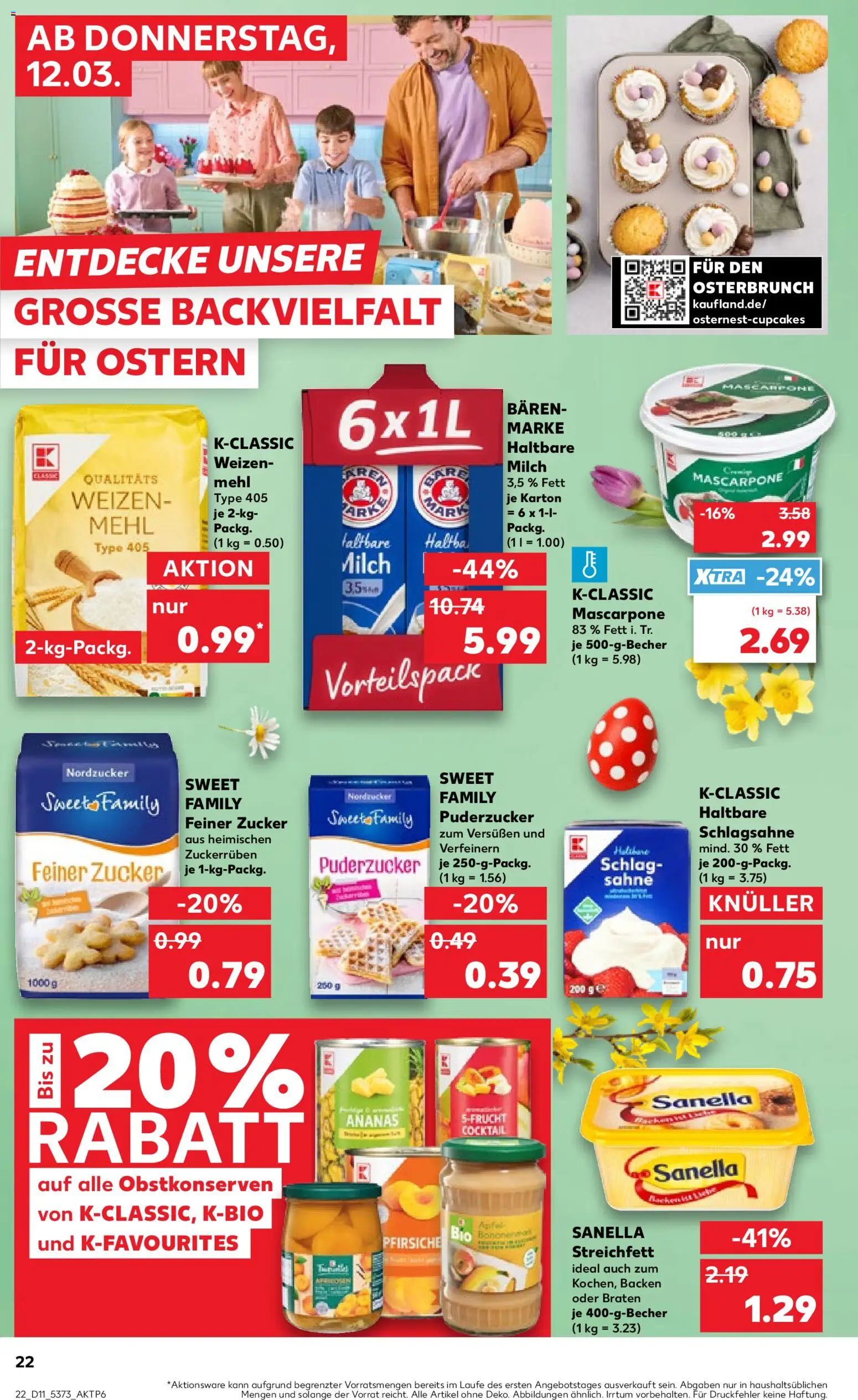 Kaufland Prospekt Hamburg	 – gültig ab 12.03.2026 | Seite: 22 | Produkte: Mehl, Schlagsahne, Sanella, Sahne