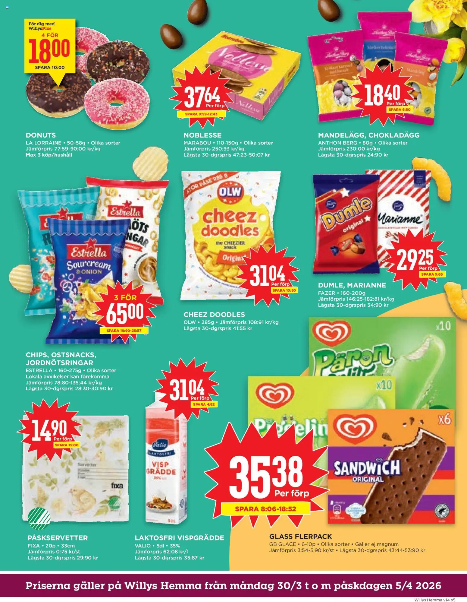 Willys reklamblad aktuell från 30.03.2026 | Sida: 5 | Produkter: Sandwich, Glass, Grädde, Vispgrädde