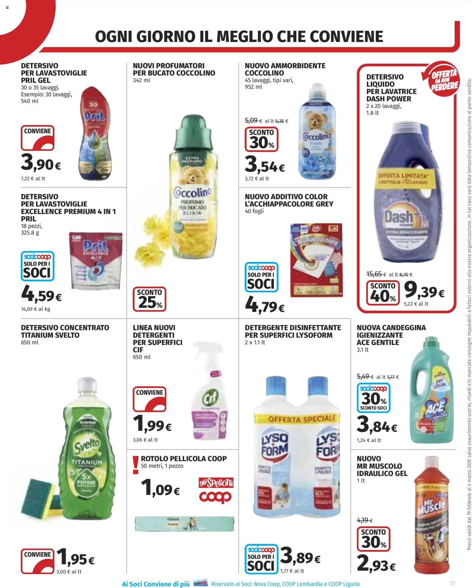 Volantino COOP del 19.02.2026 | Pagina: 17 | Prodotti: Candeggina, Lavatrice, Lavastoviglie, Data