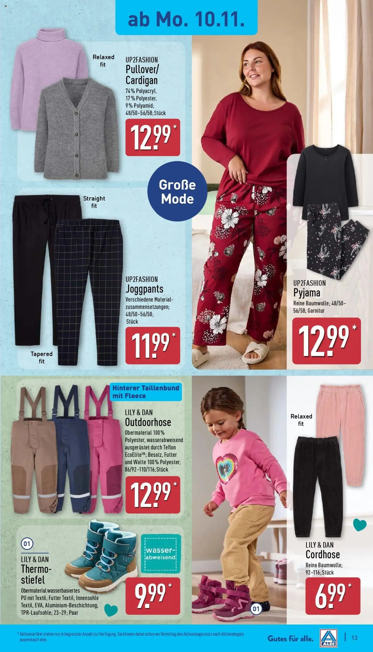 Aldi - ALDI Nord: Wochenangebote – gültig ab 09.11.2025 | Seite: 17 | Produkte: Up2fashion, Cardigan, Pyjama, Stiefel