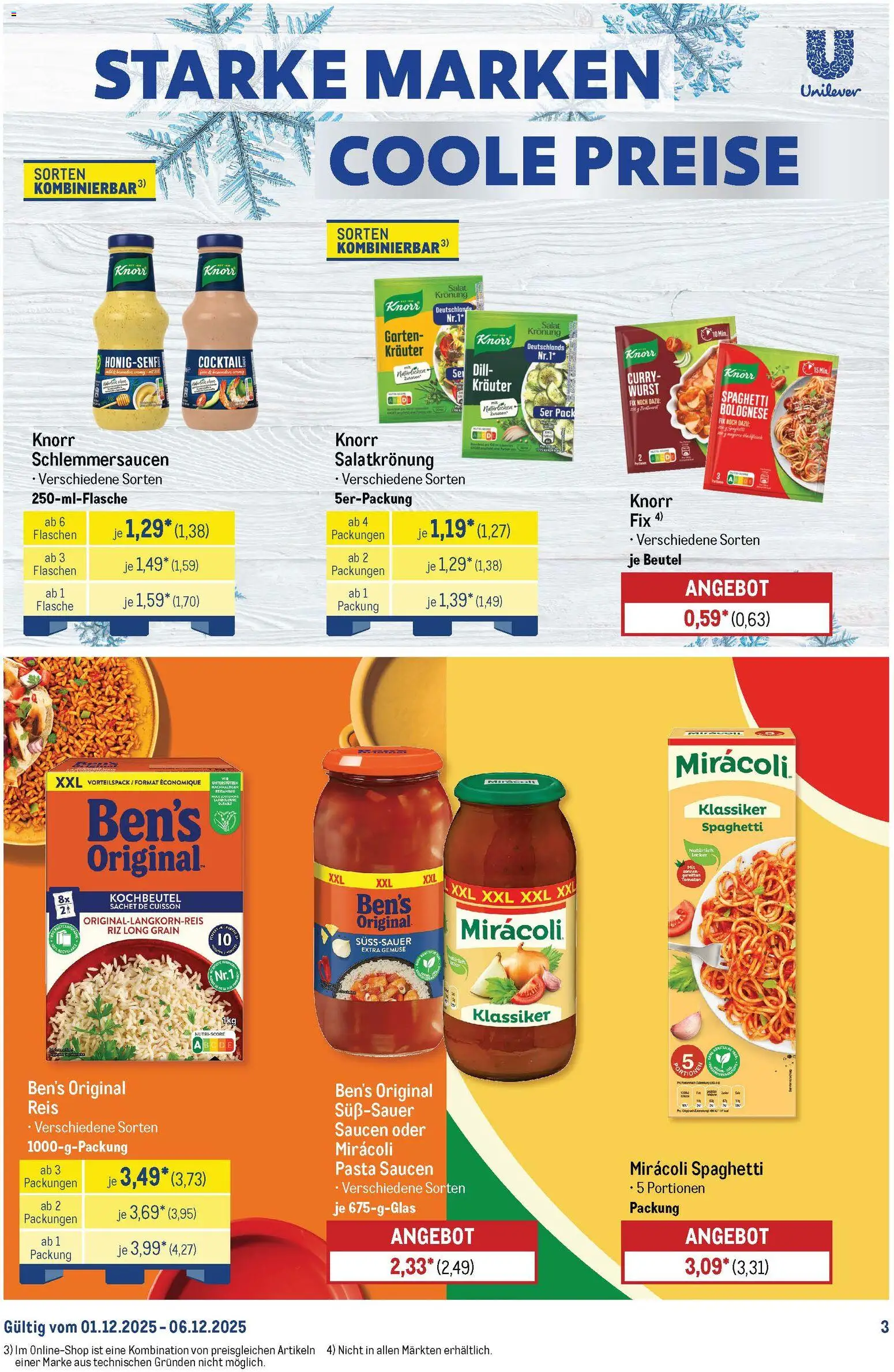 Metro Starke Marken – gültig ab 01.12.2025 | Seite: 3 | Produkte: Knorr, Wurst, Pasta, Salat