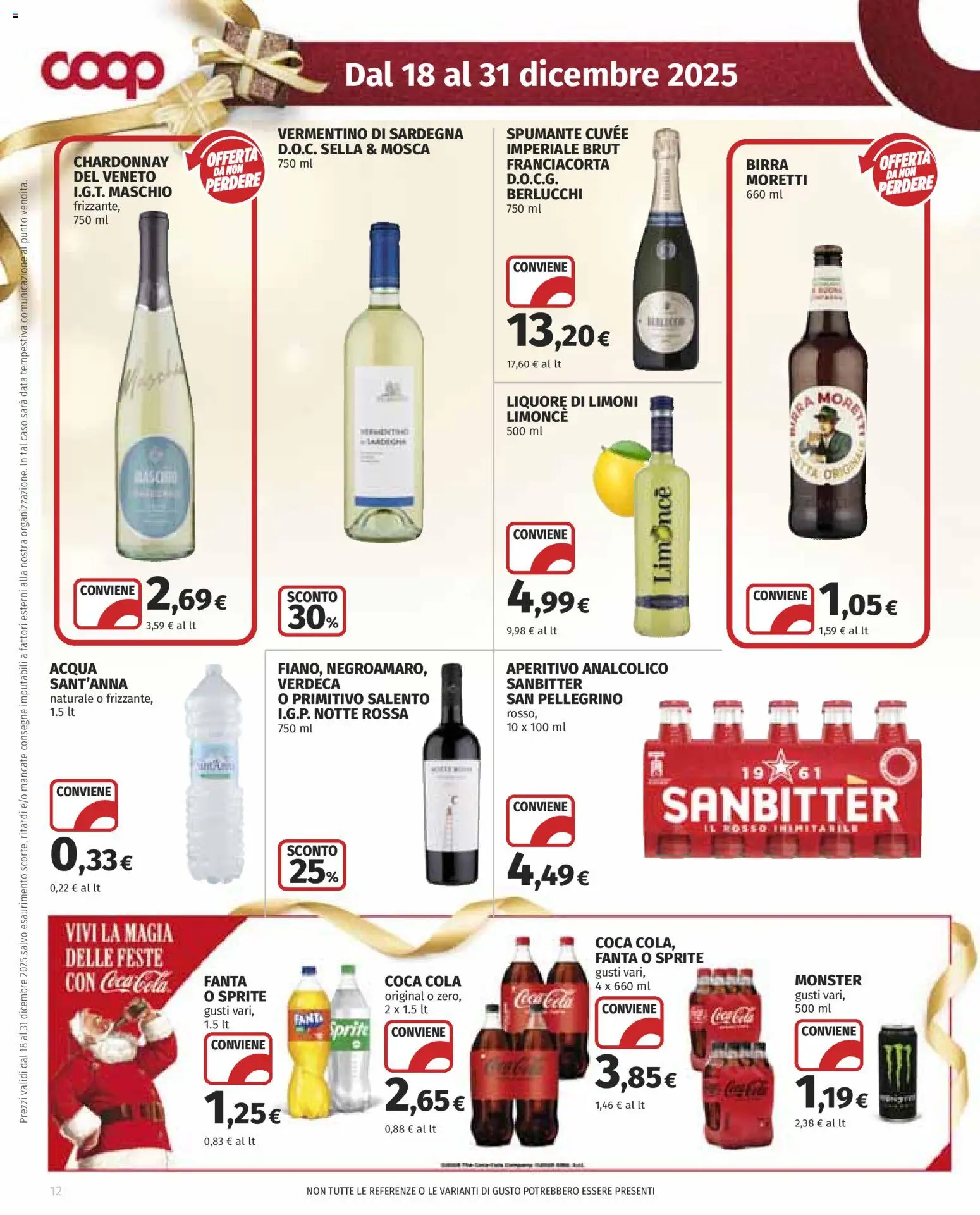 Volantino COOP del 18.12.2025 | Pagina: 12 | Prodotti: Birra, Acqua, Liquore, Aperitivo