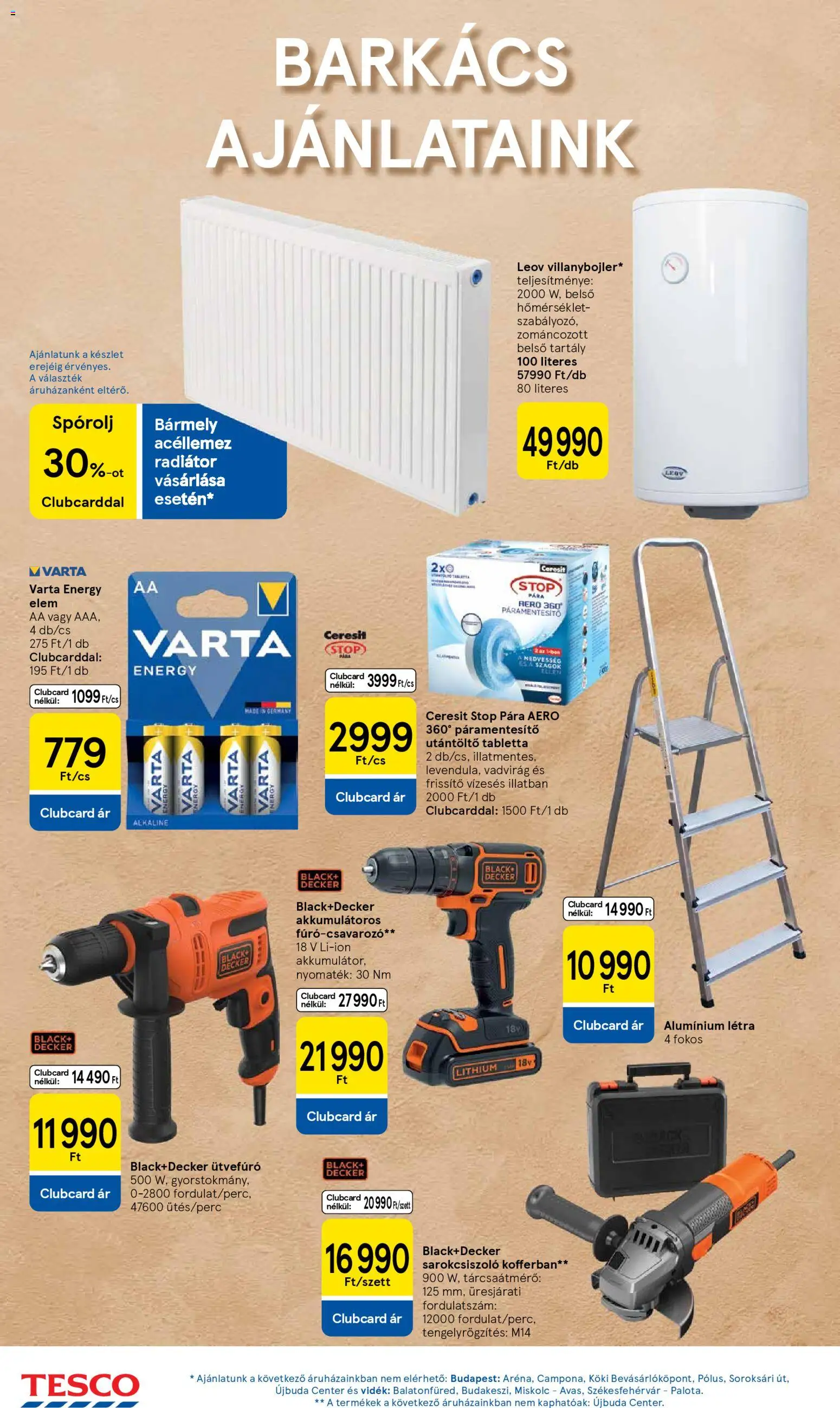 Tesco akciós ujság - amely érvényes a következő dátumtól: 19.02.2026 | Oldal: 10 | Termékek: Páramentesítő, Ütvefúró, Radiátor, Létra