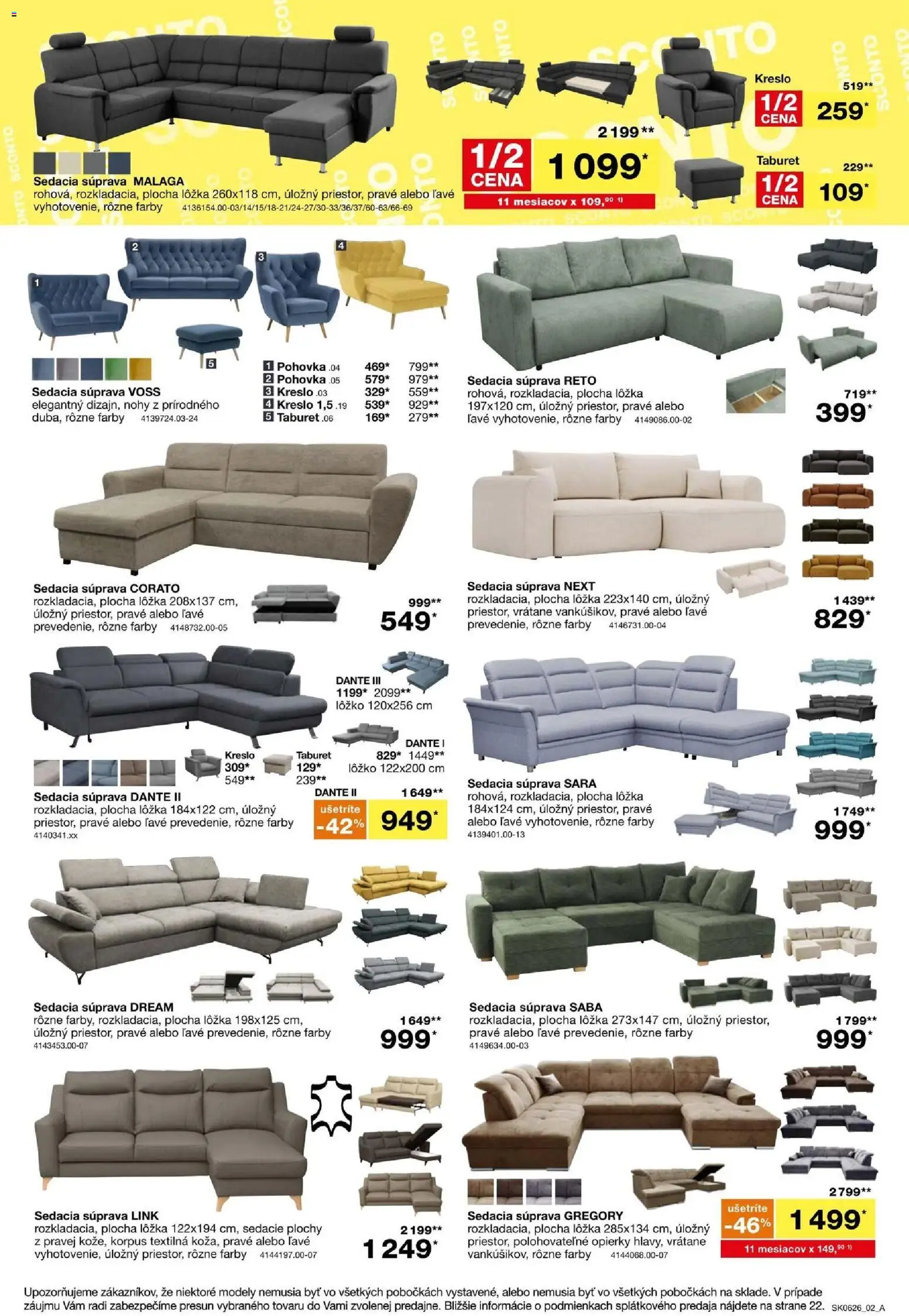Nové Sconto nábytok akcie – leták je platný od 22.04.2026 | Strana: 2 | Produkty: Sedacia súprava, Pohovka, Taburet