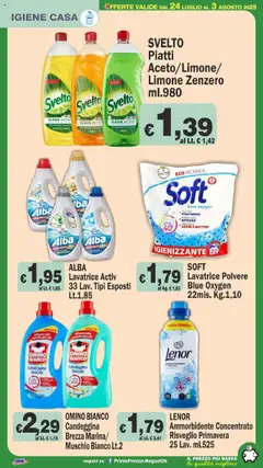 Volantino Primo Prezzo del 24.07.2025 | Pagina: 18 | Prodotti: Candeggina, Limone, Lavatrice, Profumo