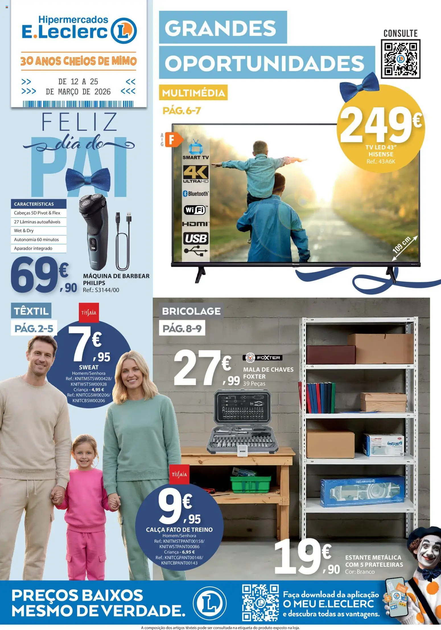 E.Leclerc folheto Não Alimentar │ válido de 12.03.2026 | Página: 1 | Produtos: Faca, Máquina de barbear, Calça, Fato
