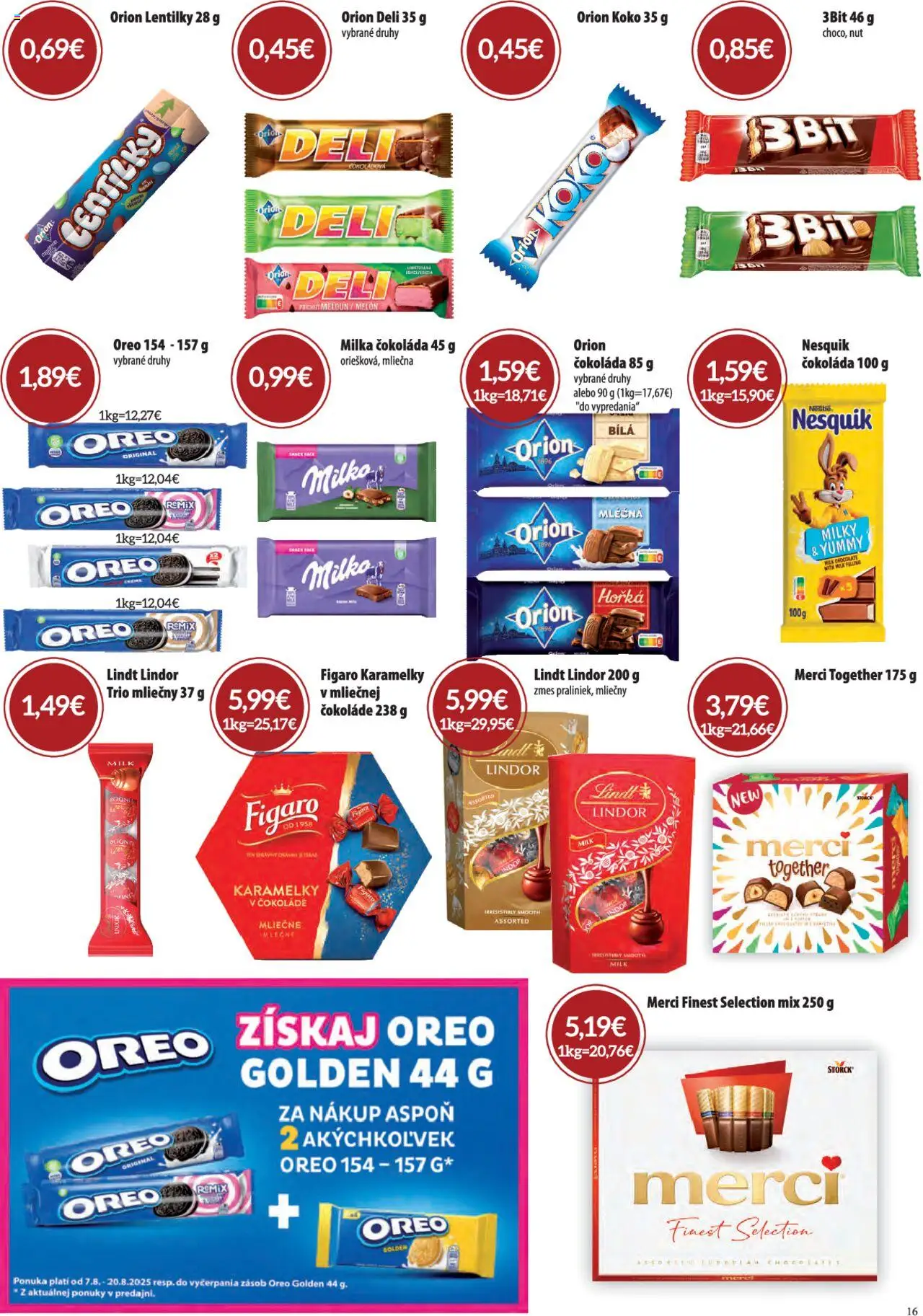 CBA Verex leták │ platný od 07.08.2025 | Strana: 16 | Produkty: Lindor, Lindt, Melón, Nesquik
