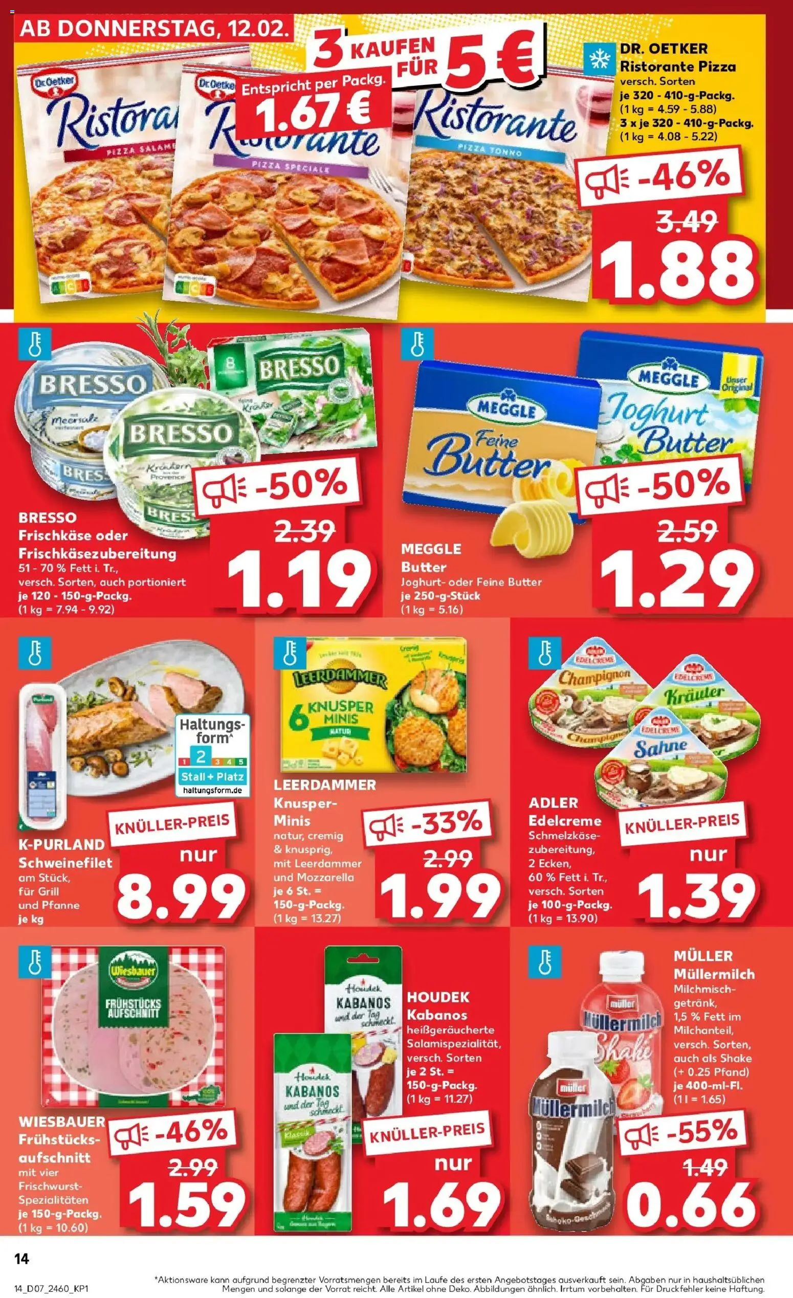 Kaufland prospekt Amberg	 – gültig ab 16.02.2026 | Seite: 14 | Produkte: Mozzarella, Müllermilch, Meggle butter, Frischkase