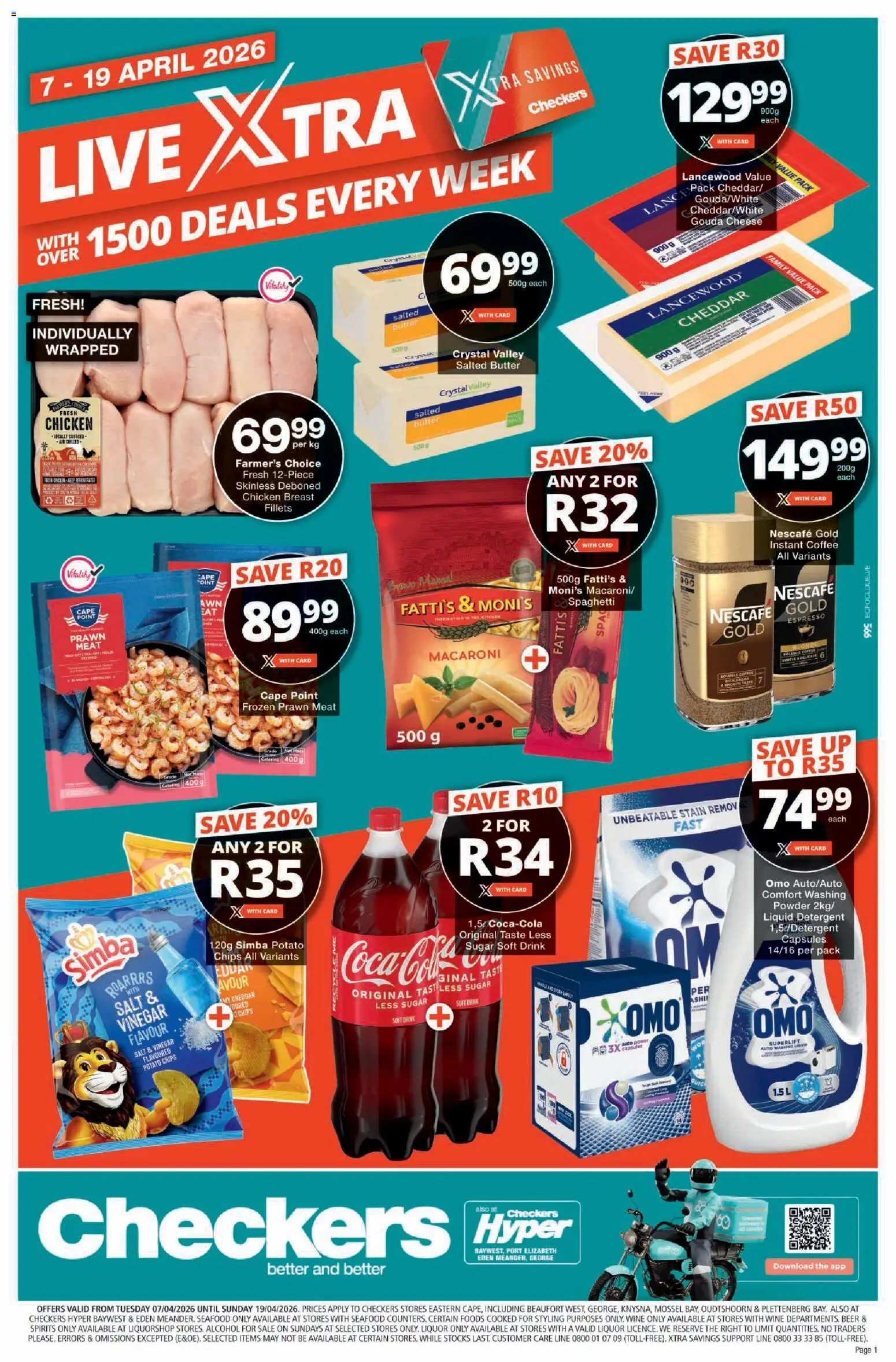 New Checkers catalogue – valid from 07.04.2026 | Page: 1 | Products: Wine, Powder, Washing powder, Salt