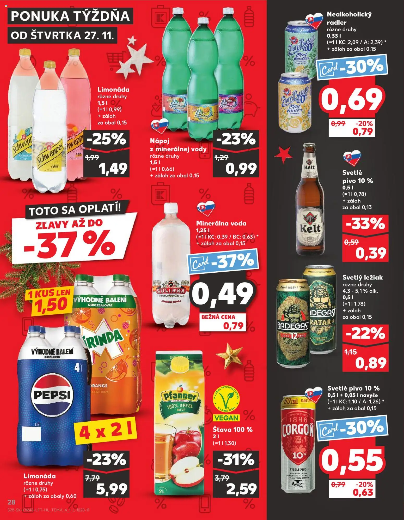 Nové Kaufland akcie – leták je platný od 27.11.2025 | Strana: 28 | Produkty: Corgoň, Sulinka, Pepsi, Minerálna voda