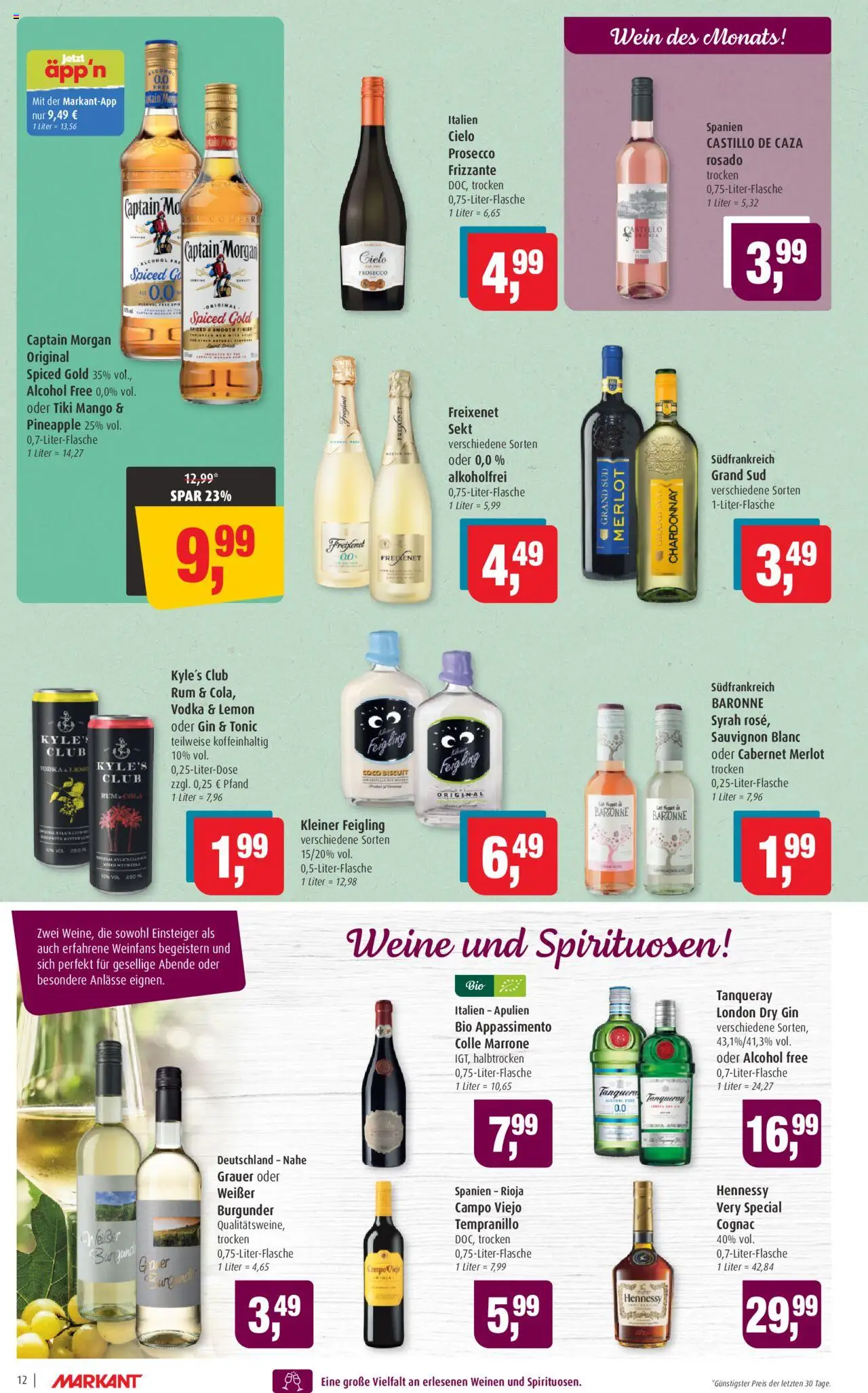 Markant Prospekt 	 - gültig ab dem 25.08.2025 | Seite: 12 | Produkte: Kleiner feigling, Merlot, Captain morgan, Wein
