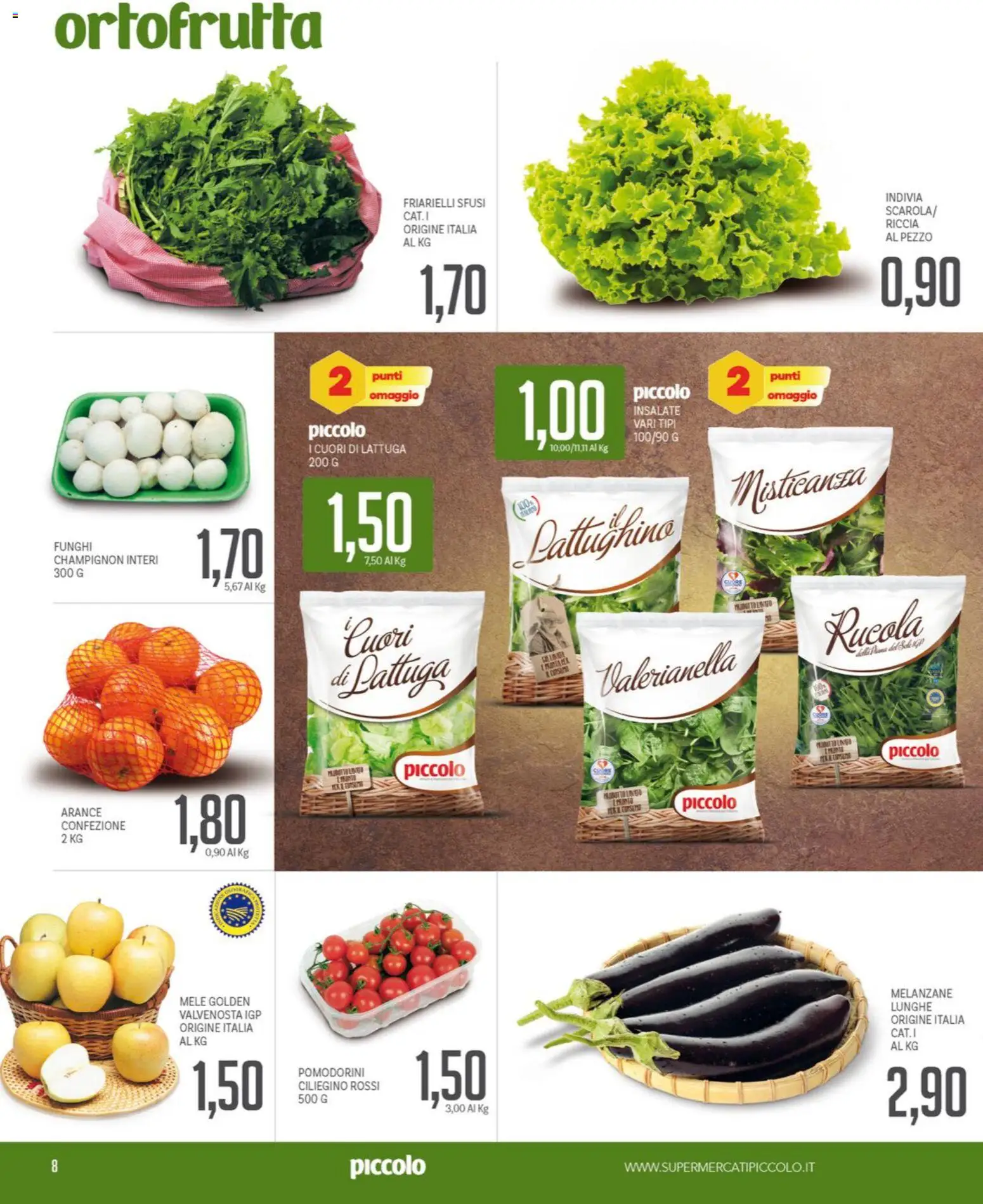 Volantino Piccolo del 19.01.2026 | Pagina: 8 | Prodotti: Pomodorini, Misticanza, Arance, Friarielli