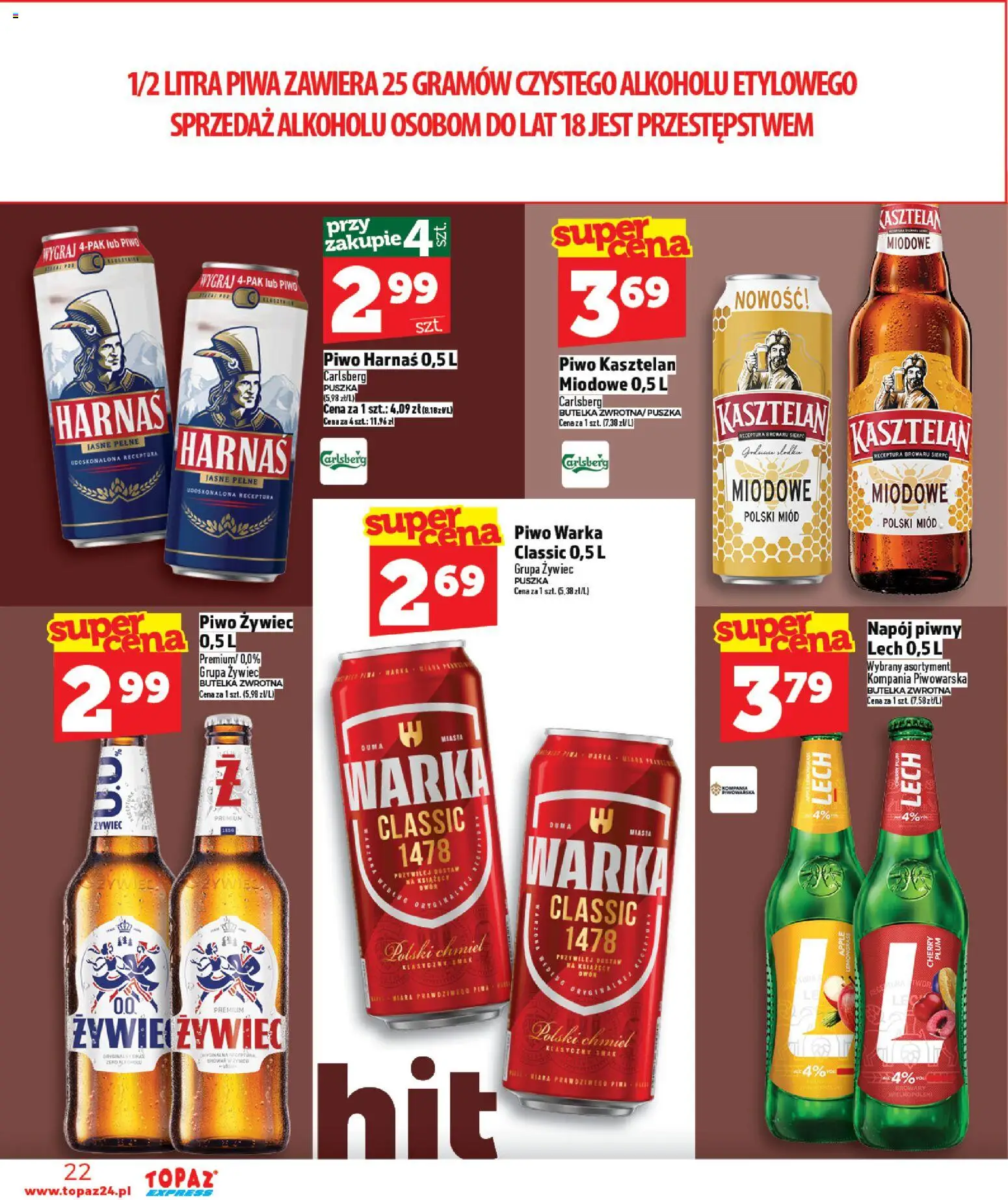 Topaz gazetka - Express od 05.03.2026 | Strona: 22 | Produkty: Warka, Piwo Warka, Harnaś, Piwo