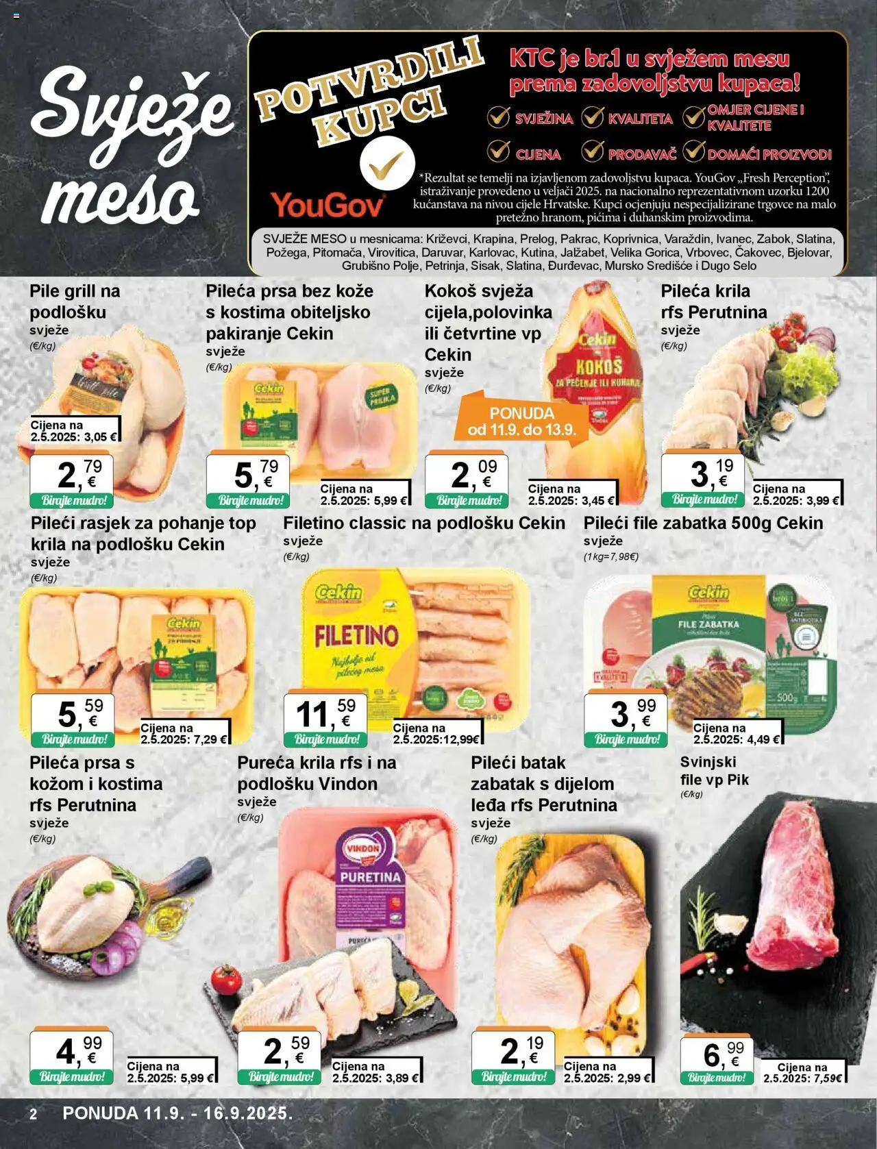KTC katalog | vrijedi od 11.09.2025 | Stranica: 2 | Proizvodi: Puretina, Pileća krila, Pileći file, Pileća prsa