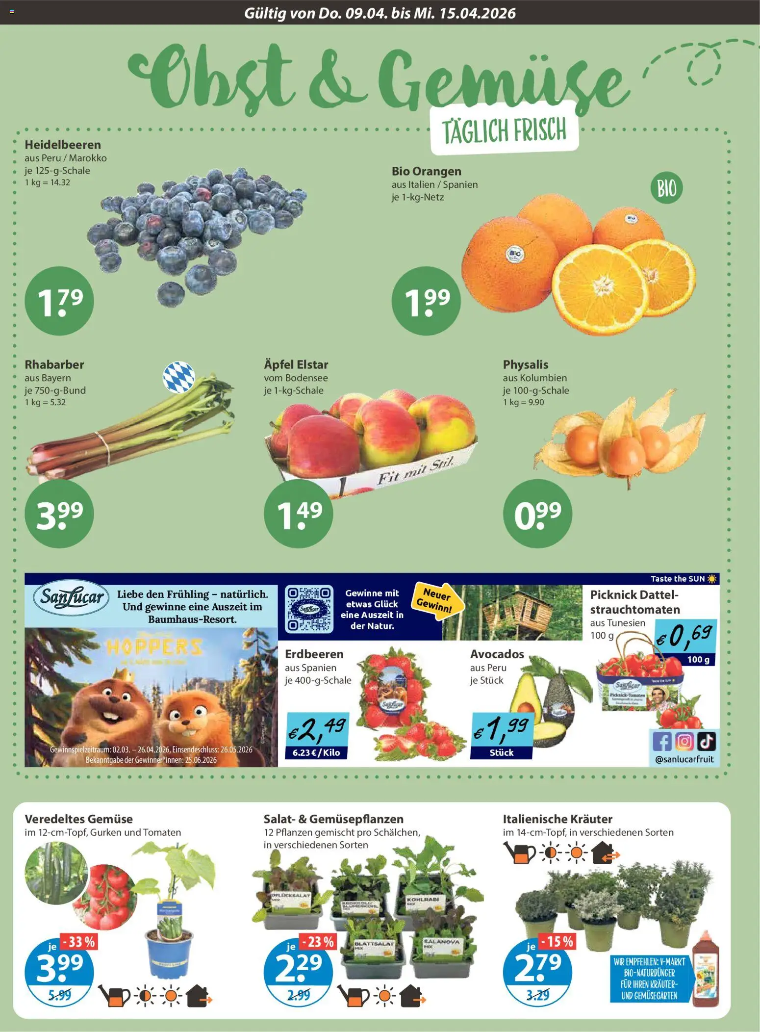 V-Markt Angebote – gültig ab 09.04.2026 | Seite: 4 | Produkte: Kohlrabi, Tomaten, Dattel, Salat