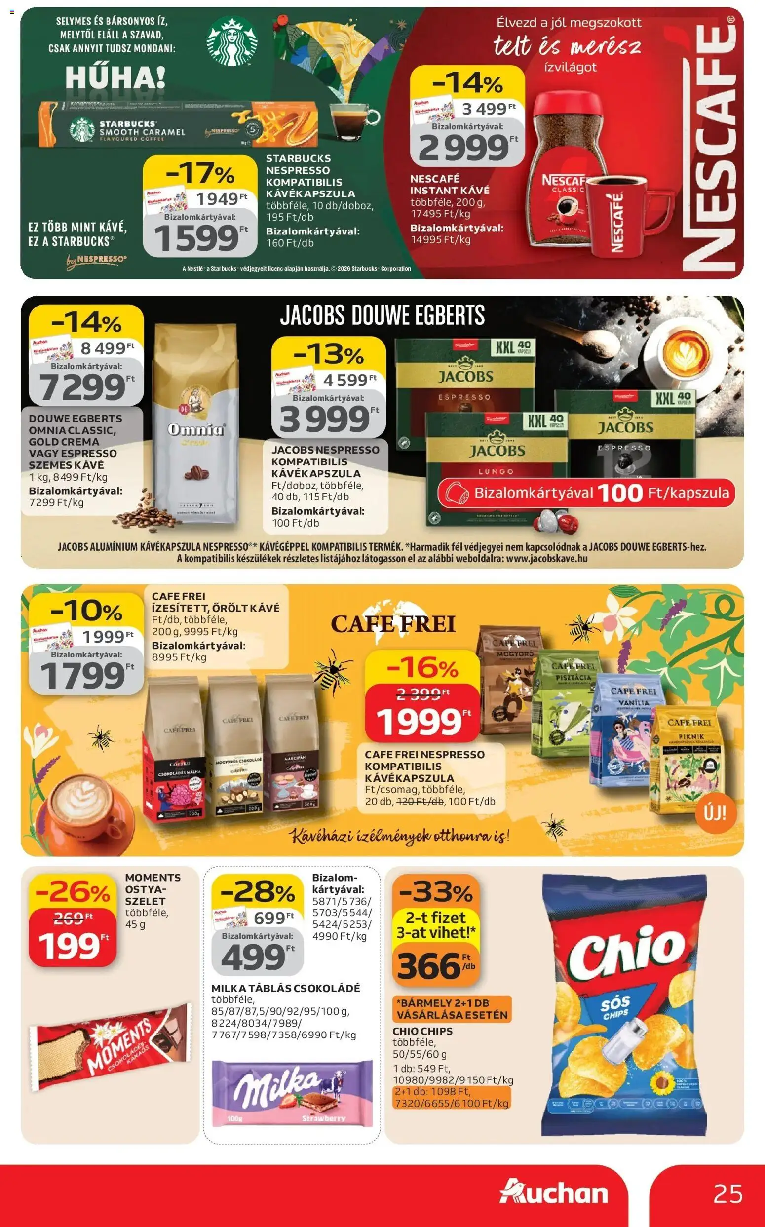 Auchan akciós ujság - amely érvényes a következő dátumtól: 12.03.2026 | Oldal: 25 | Termékek: Chips, Marcipan, Kávé, Szemes kávé