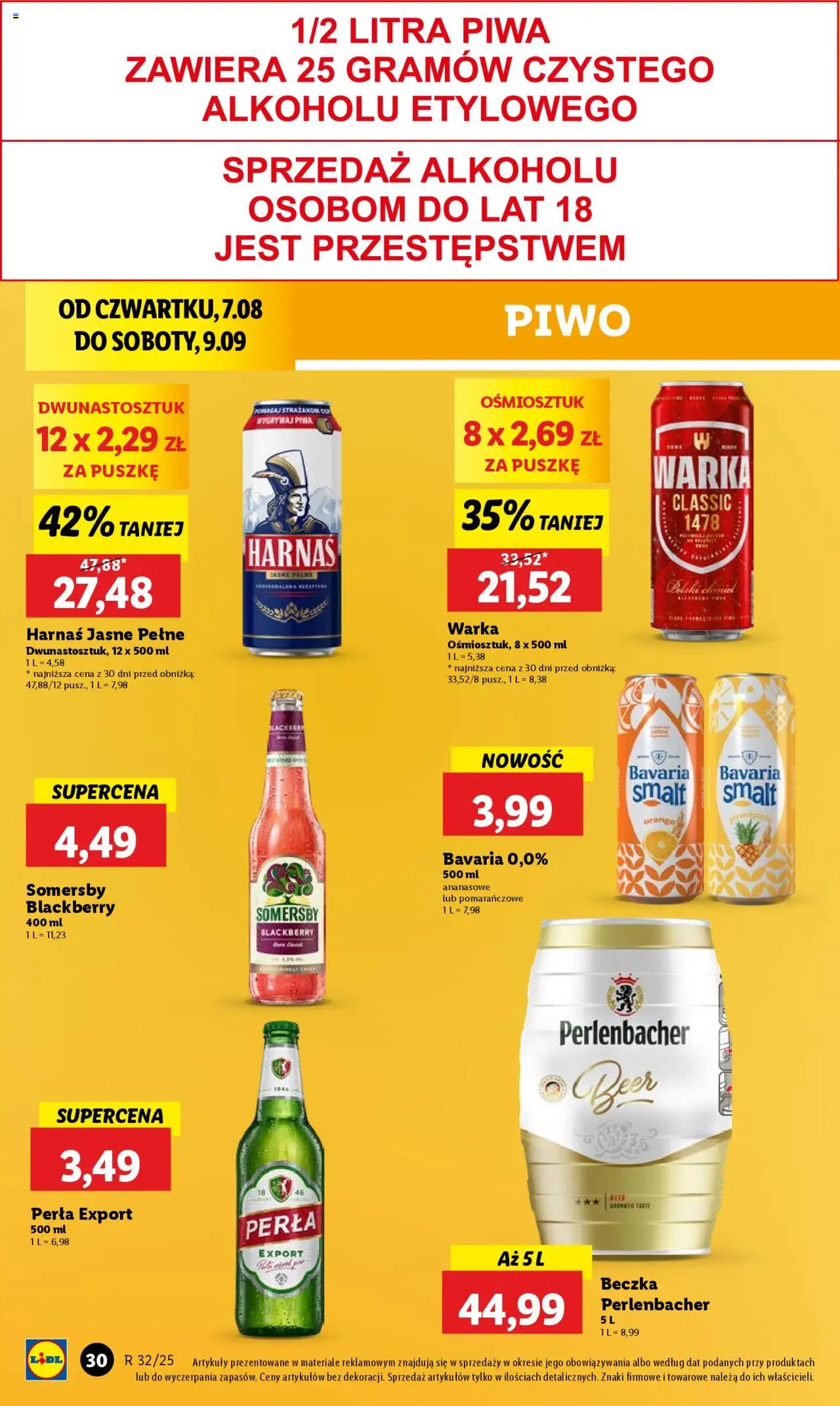 Lidl Gazetka od 07.08.2025 | Strona: 38 | Produkty: Warka, Harnaś, Piwo, Somersby