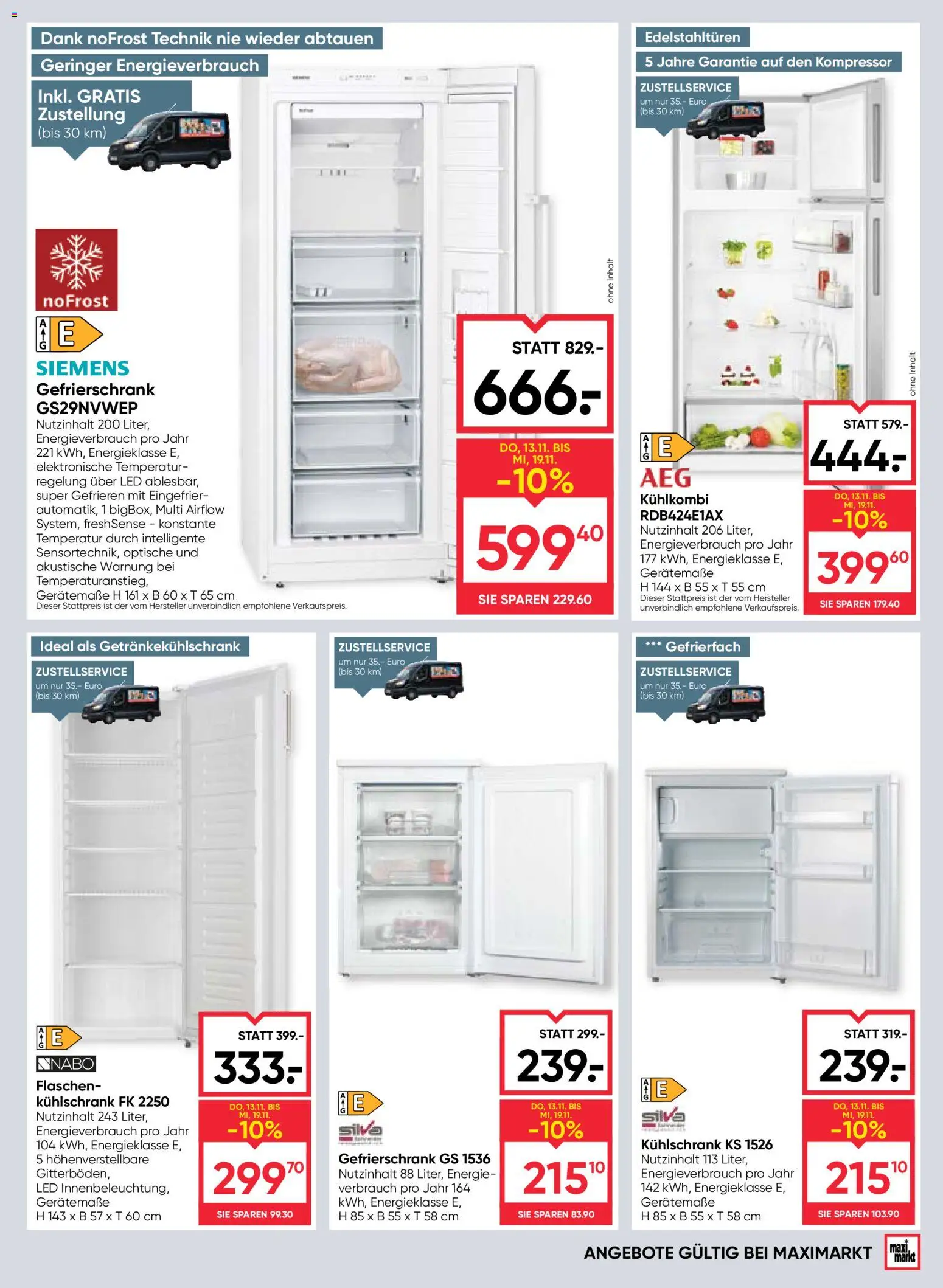 Maximarkt Flugblatt gültig ab 13.11.2025 | Seite: 21 | Produkte: Kühlschrank, Gefrierschrank