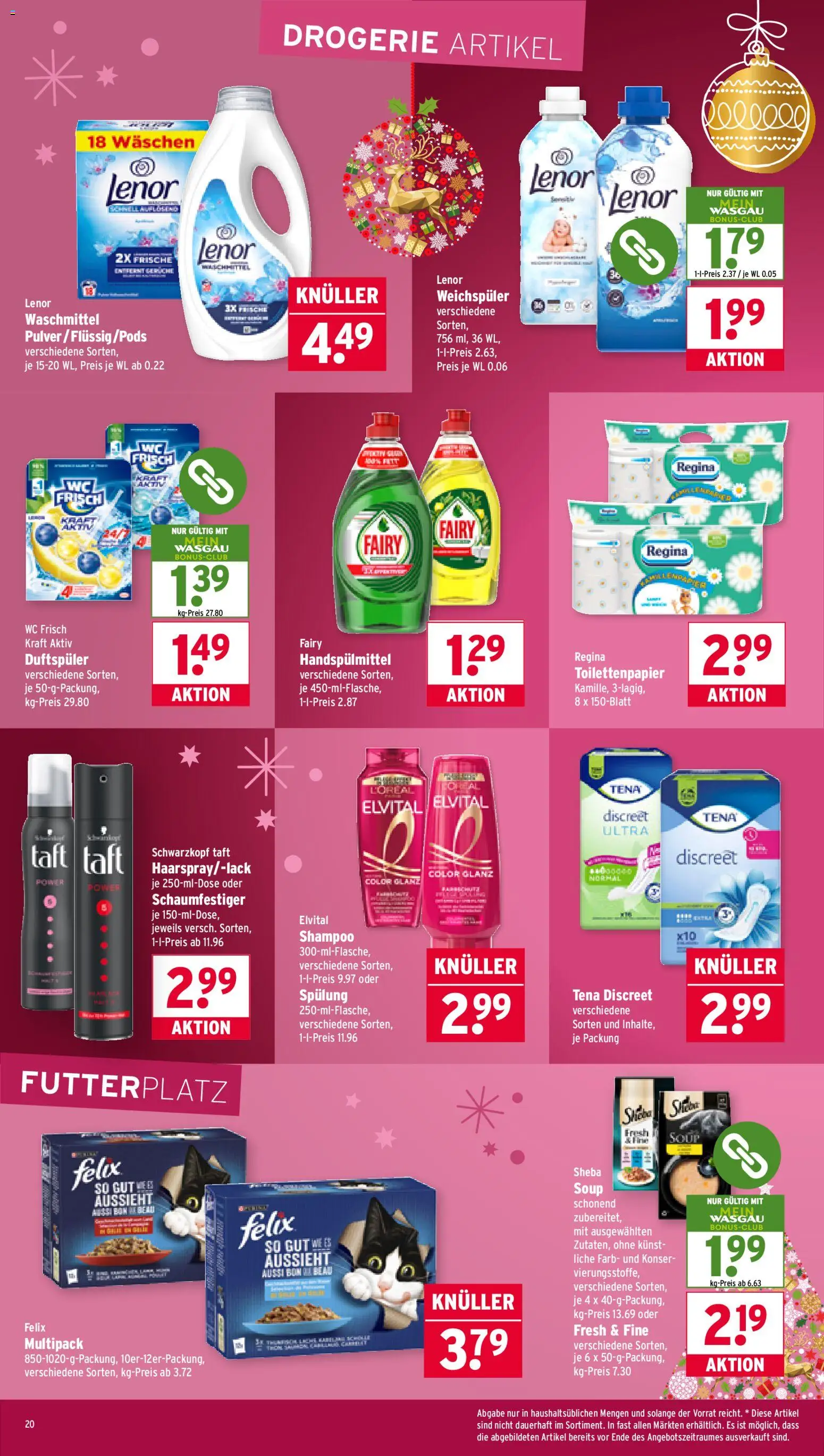 Wasgau Prospekt 	 – gültig ab 01.12.2025 | Seite: 20 | Produkte: Sheba, Spülung, Weichspüler, Waschmittel