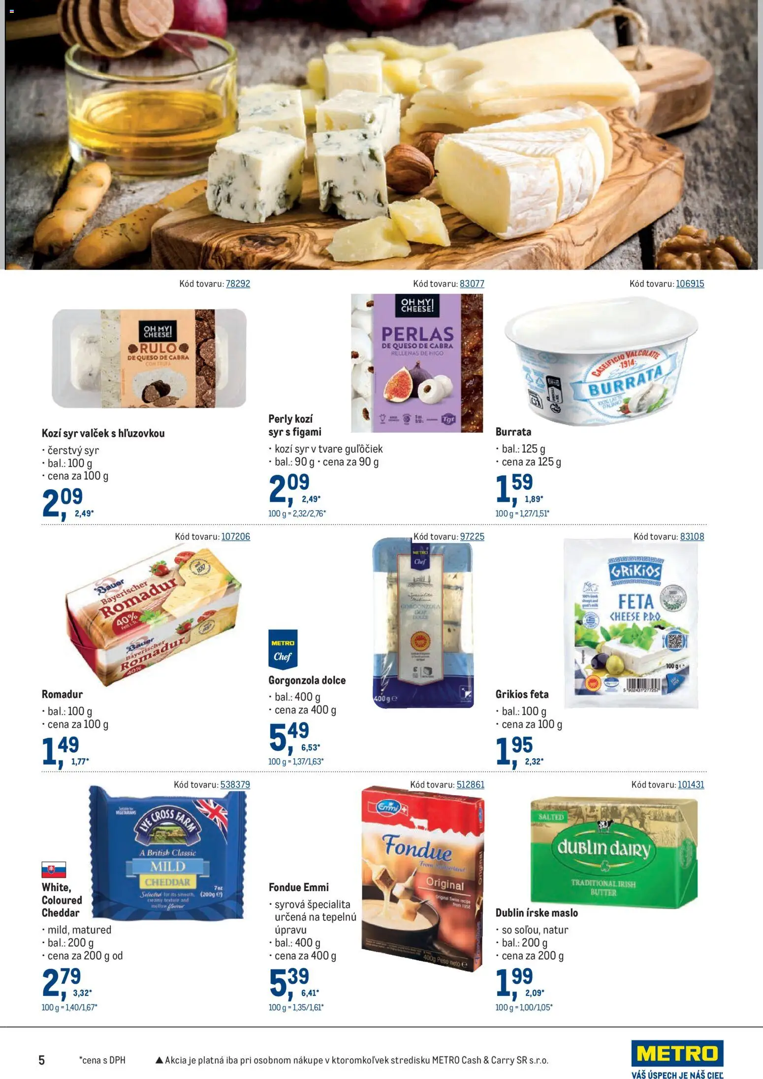 Nové Metro akcie – leták je platný od 25.03.2026 | Strana: 5 | Produkty: Maslo, Syr, Feta