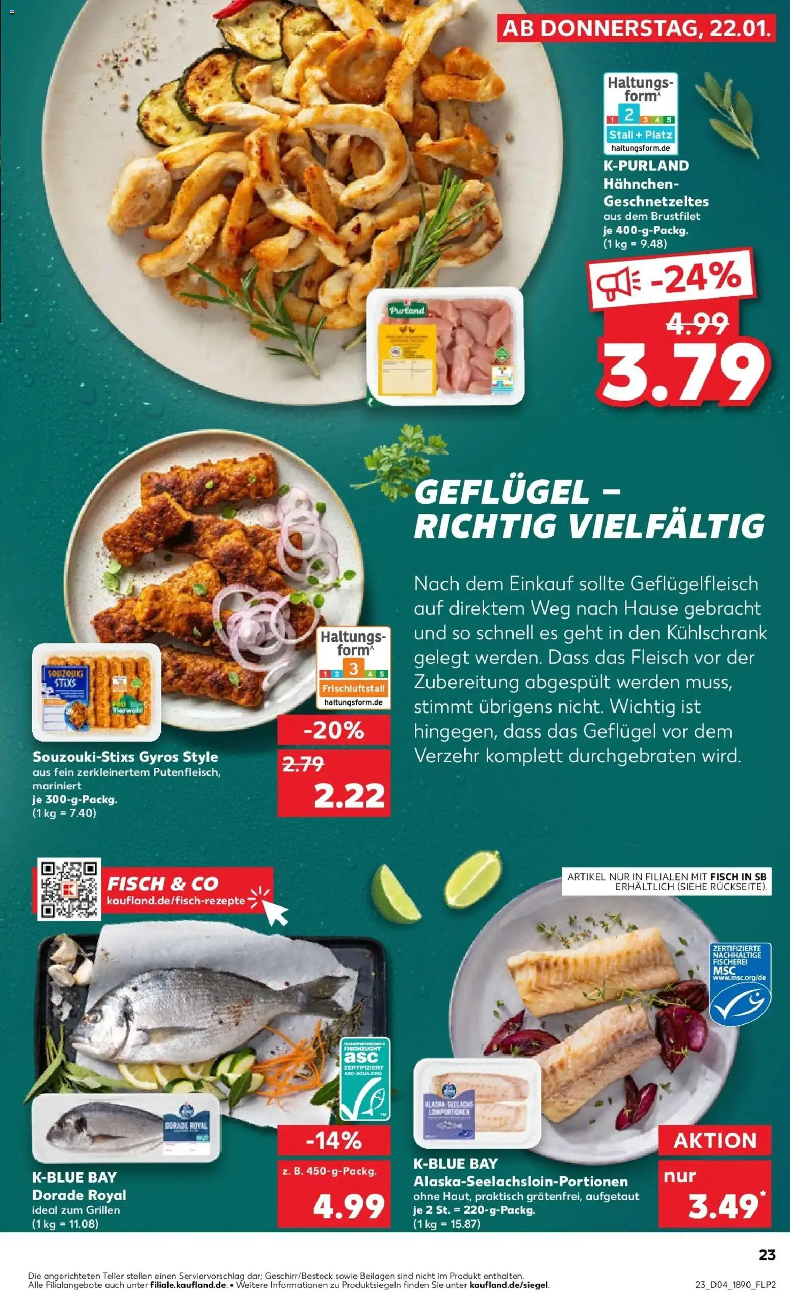 Kaufland prospekt Schmelz	 – gültig ab 22.01.2026 | Seite: 23 | Produkte: Dorade, Kühlschrank, Fisch, Fleisch