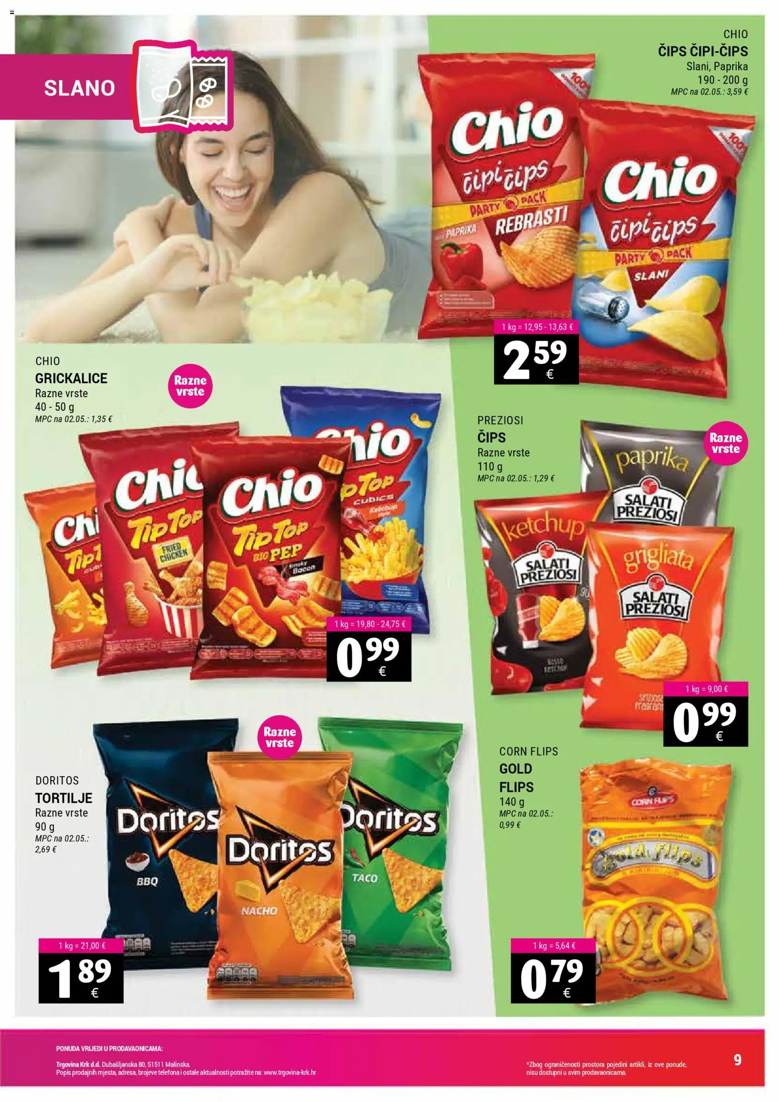 Trgovina Krk katalog | vrijedi od 07.04.2026 | Stranica: 9 | Proizvodi: Flips, Paprika, Čips, Tortilje