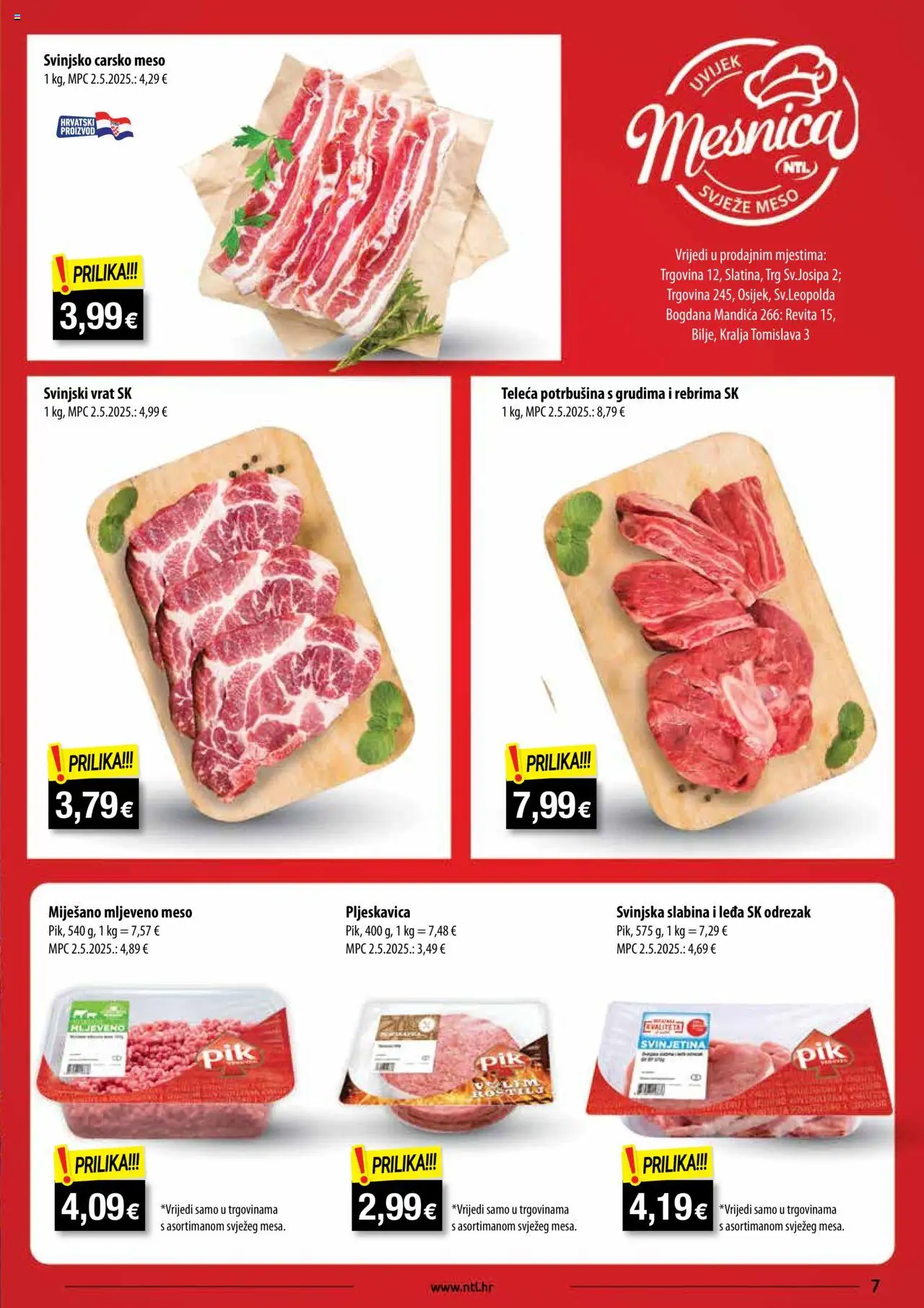 NTL katalog | vrijedi od 01.10.2025 | Stranica: 7 | Proizvodi: Svinjski vrat, Meso, Svinjetina, Mljeveno meso