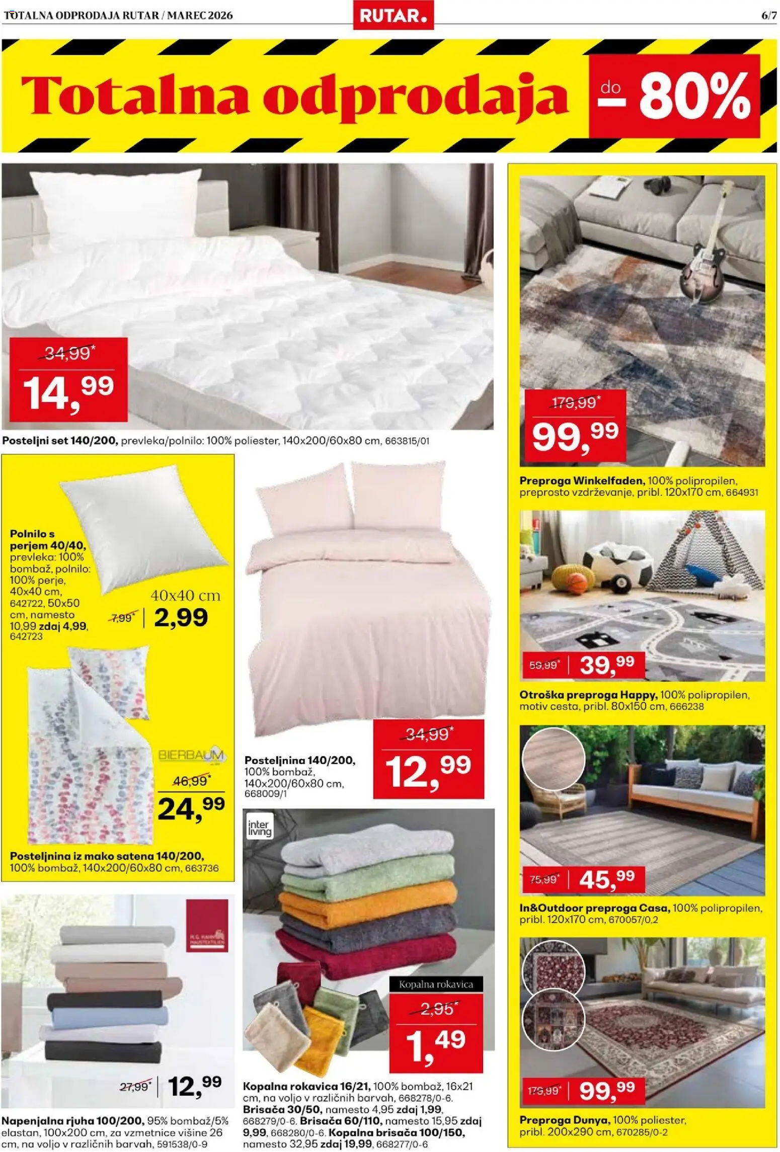 Novi Rutar katalog ponudbe – veljaven od 18.03.2026 | Stran: 6 | Izdelki: Prevleka, Posteljnina, Rjuha, Preproga