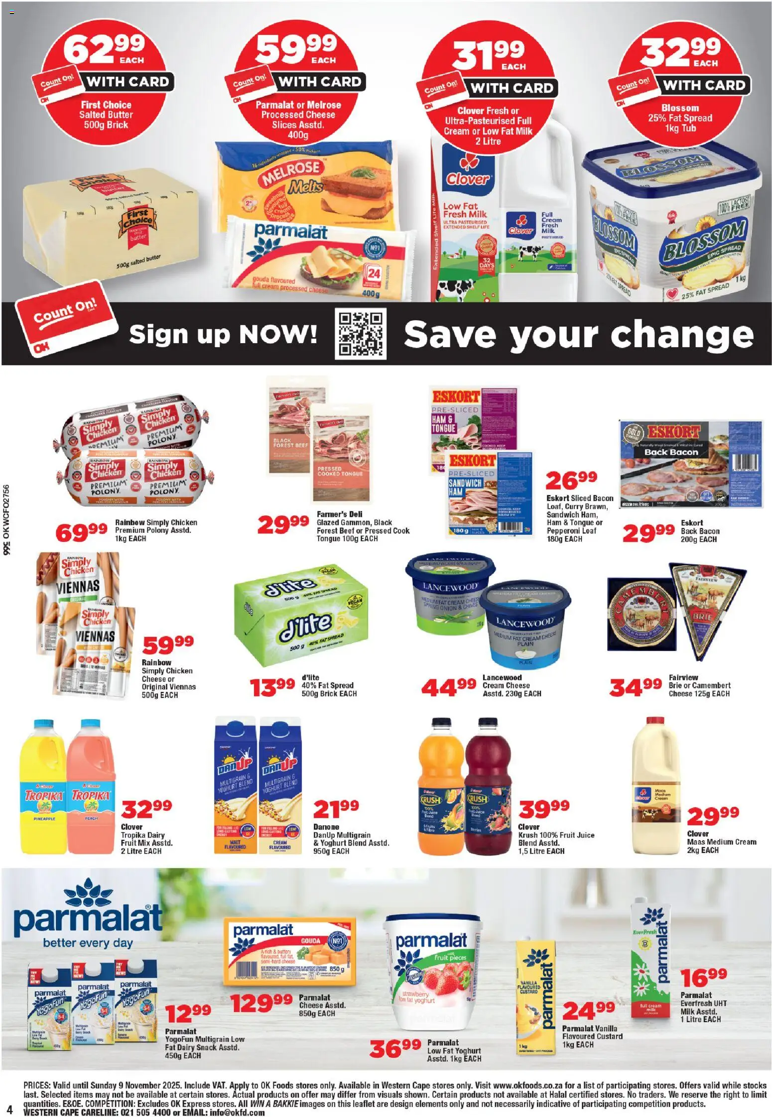 New OK Foods catalogue – valid from 24.10.2025 | Page: 4 | Products: Shelf, Butter, Juice, Bacon
