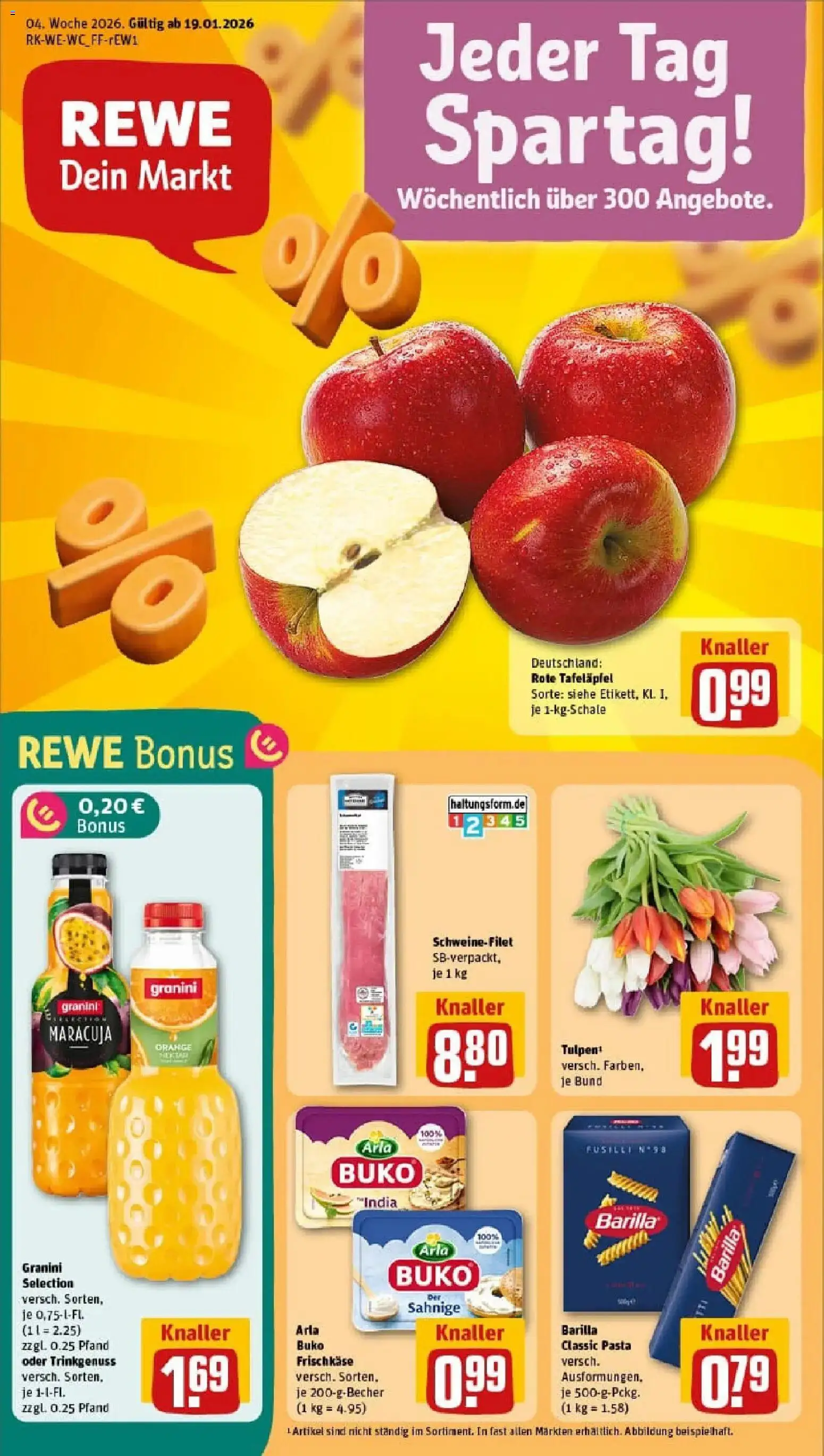 Rewe prospekt Köln / Neustadt-Süd	 – gültig ab 19.01.2026 | Seite: 1 | Produkte: Barilla, Schweinefilet, Pasta, Frischkase