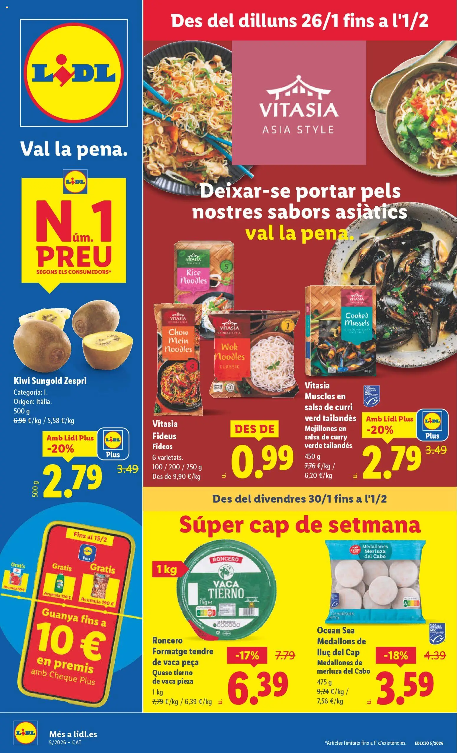 Lidl folleto │ válido desde el 26.01.2026 | Página: 1 | Productos: Medallones, Queso, Fideos, Kiwi