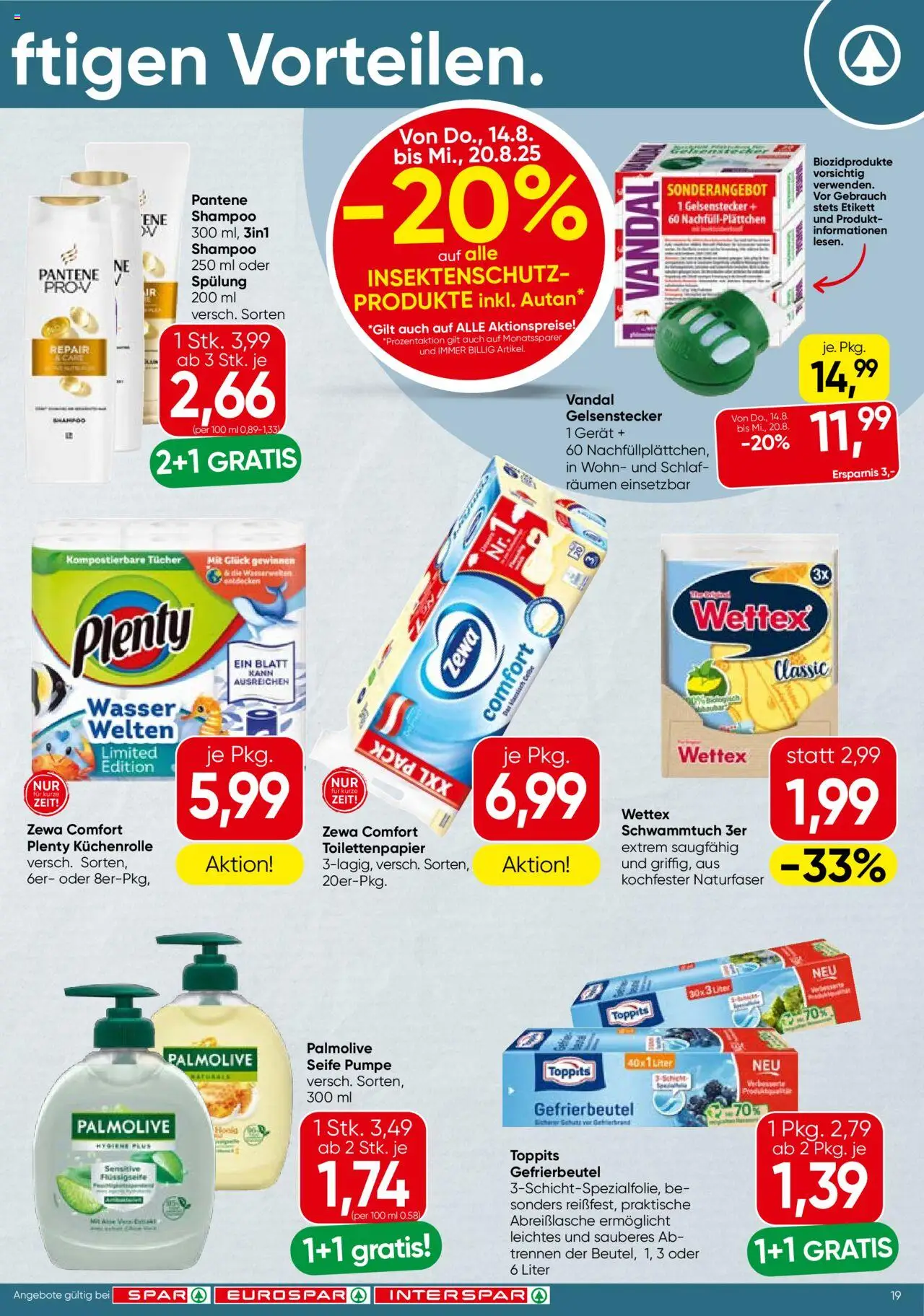 Spar Flugblatt - Oberösterreich gültig ab 14.08.2025 | Seite: 19 | Produkte: Wasser, Shampoo, Spülung, Seife