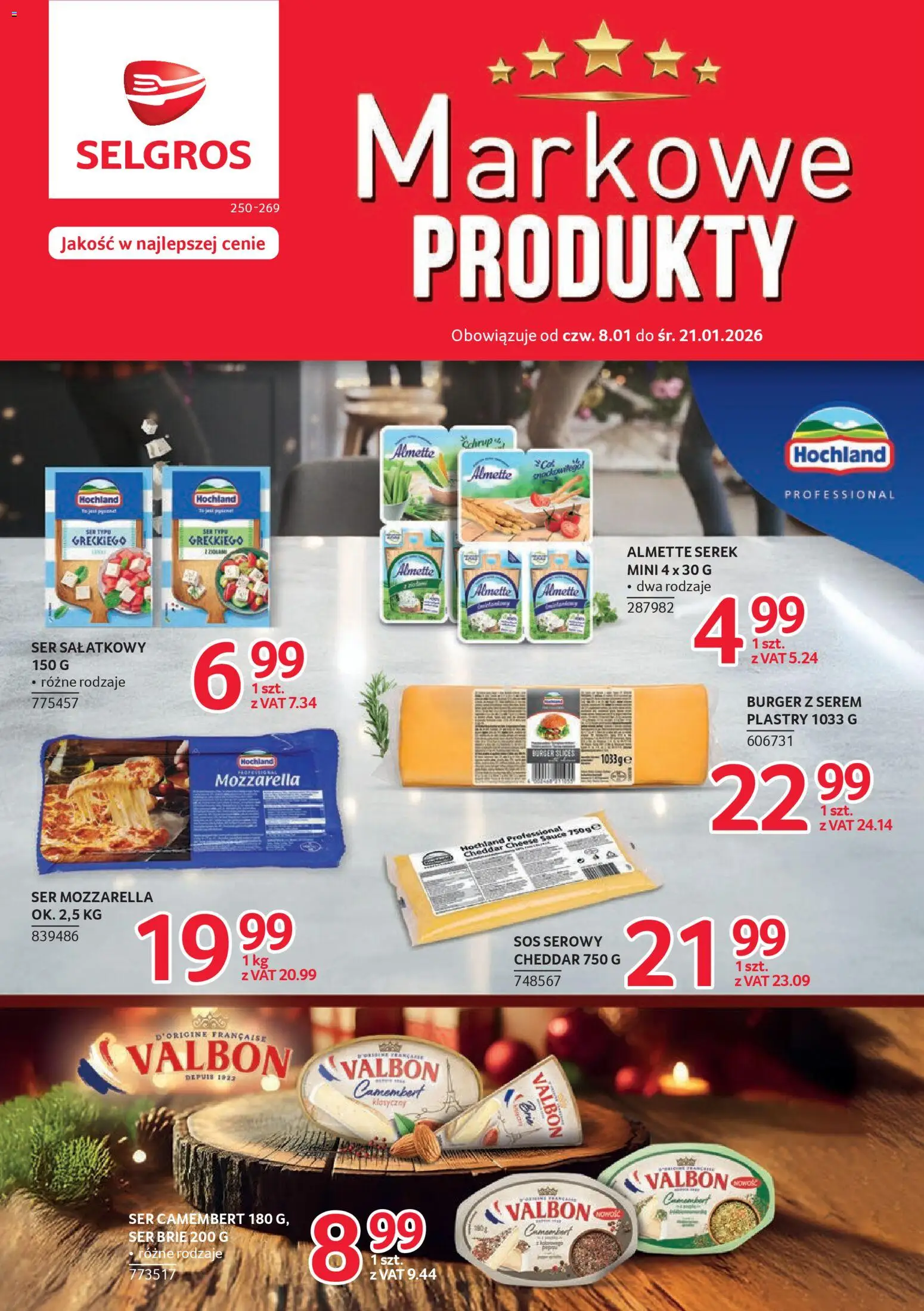 Selgros cash&carry Gazetka - Markowe produkty od 08.01.2026 | Strona: 1 | Produkty: Mozzarella, Ser brie, Cheddar, Sos