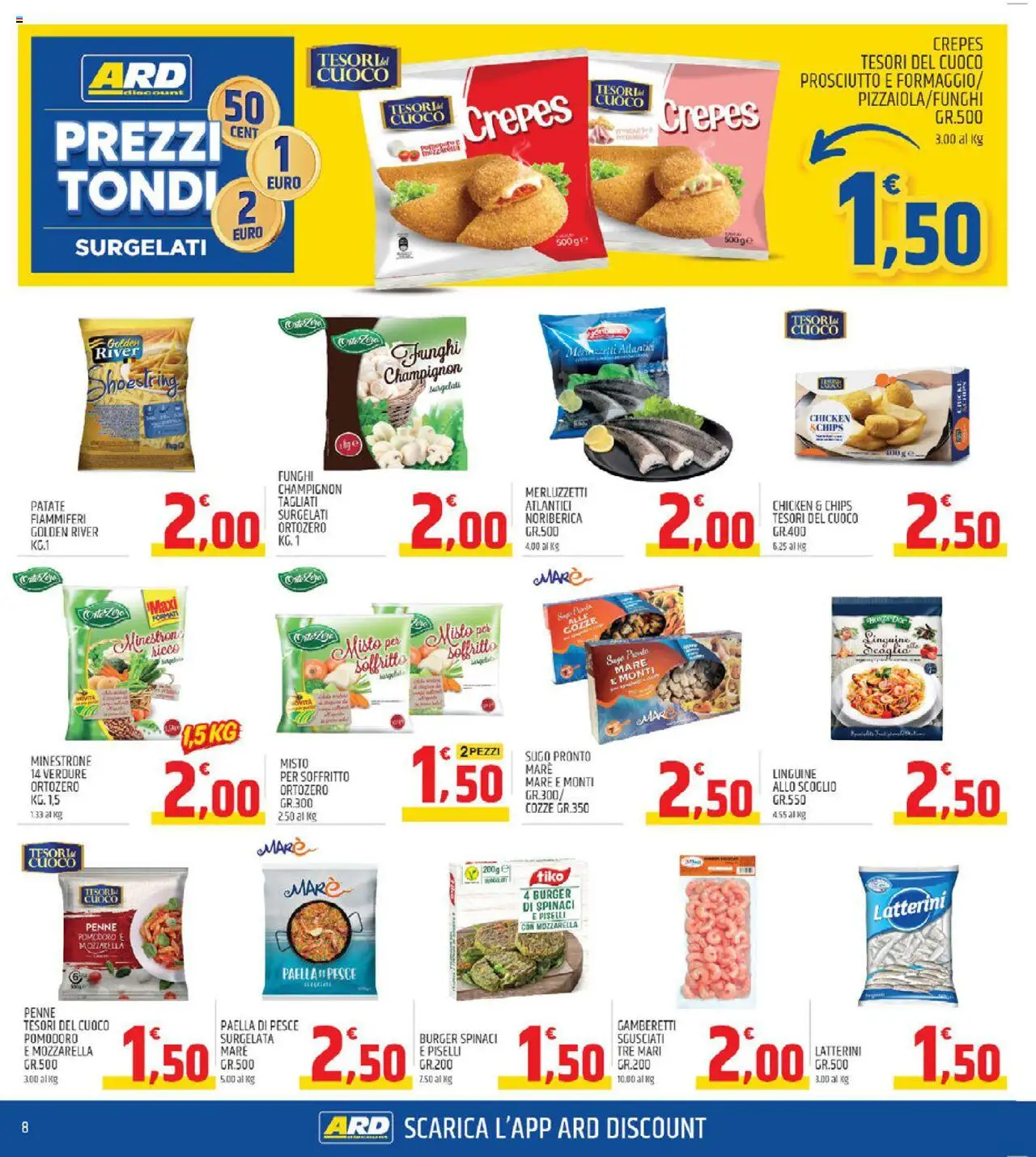 Volantino ARD Discount del 02.10.2025 | Pagina: 8 | Prodotti: Pesce, Mozzarella, Pomodoro, Penne