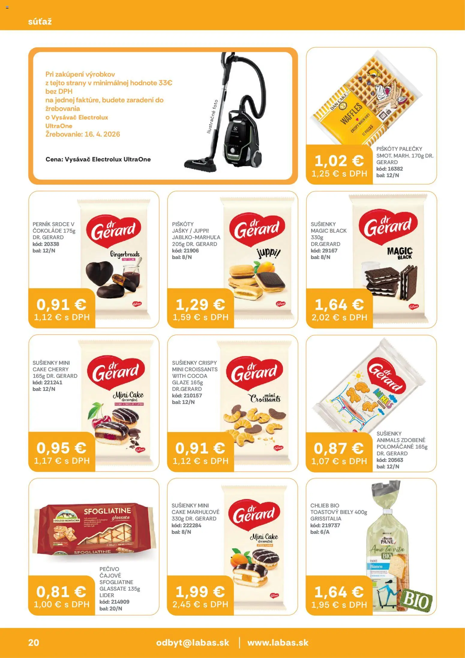 Nové Labaš akcie – leták je platný od 27.03.2026 | Strana: 20 | Produkty: Vysávač electrolux, Vysávač, Chlieb