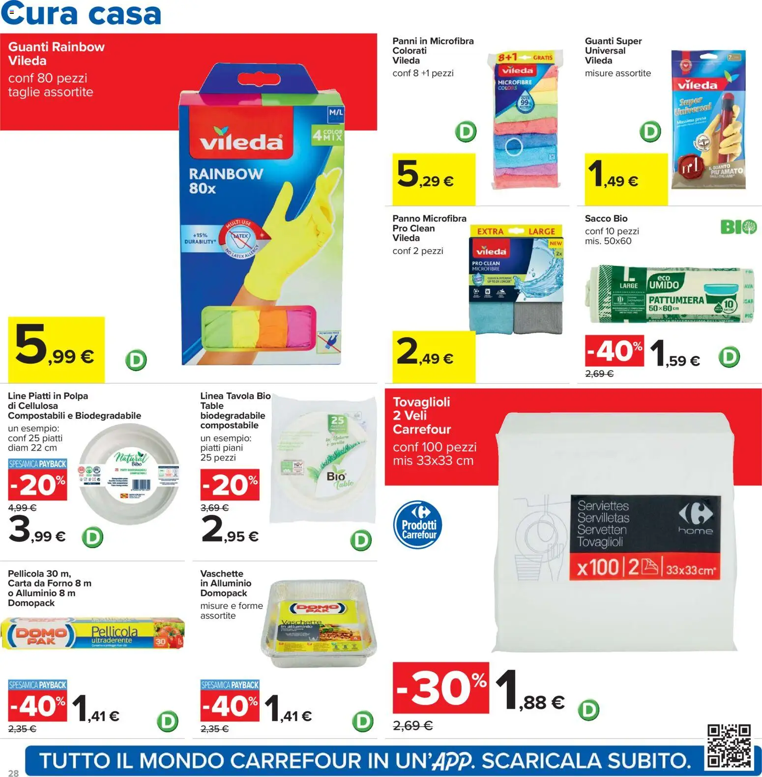 Volantino Carrefour del 07.11.2025 | Pagina: 28 | Prodotti: Guanti, Forno, Pellicola, Alluminio