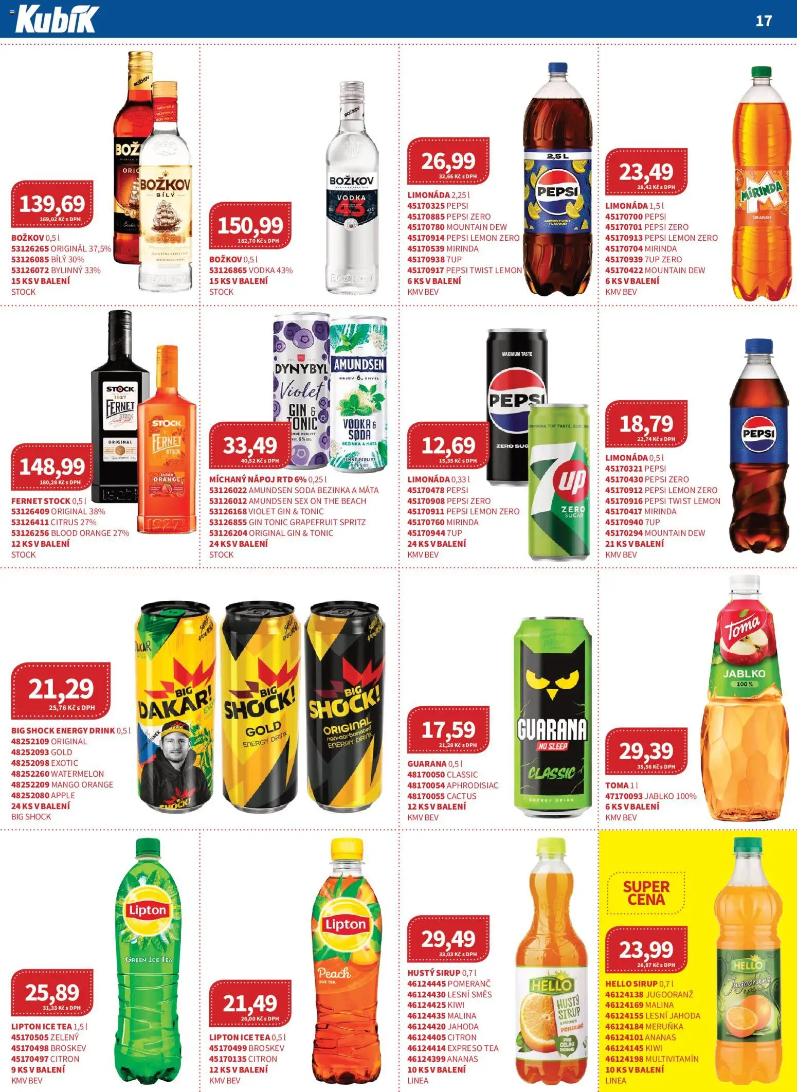Kubík leták - Velkoobchod 01/2026 od 07.01.2026 | Strana: 17 | Produkty: Mango, Limonáda, Pepsi Zero, Božkov