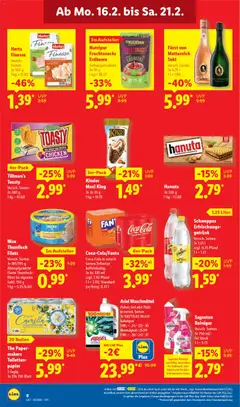 Lidl Prospekt Heppenheim ab 16.02.2026 gültig | Seite: 16 | Produkte: Ariel, Schweppes, Waschmittel, Wurst
