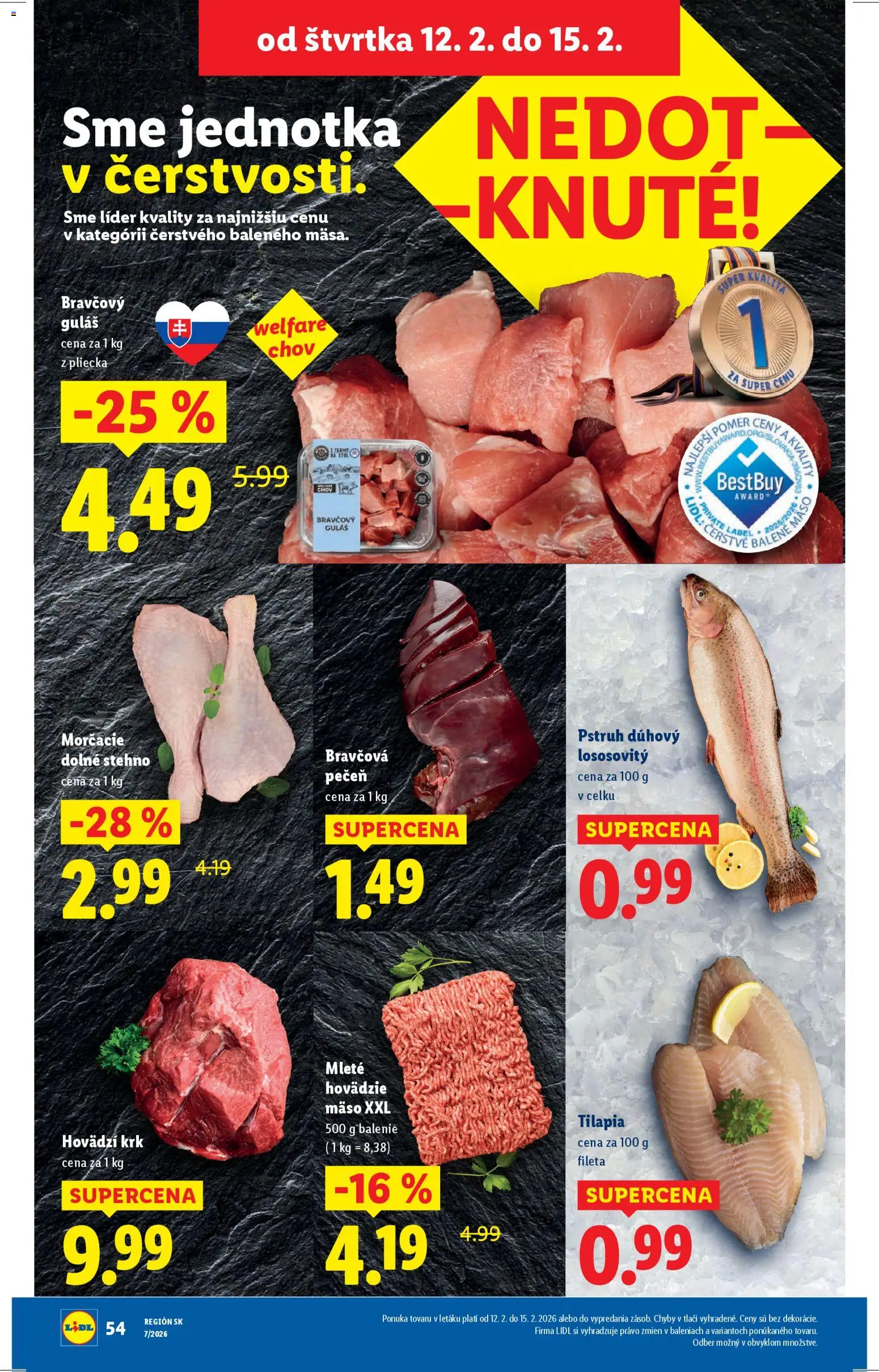 Nové Lidl akcie – leták je platný od 12.02.2026 | Strana: 12 | Produkty: Hovädzie mäso, Pstruh