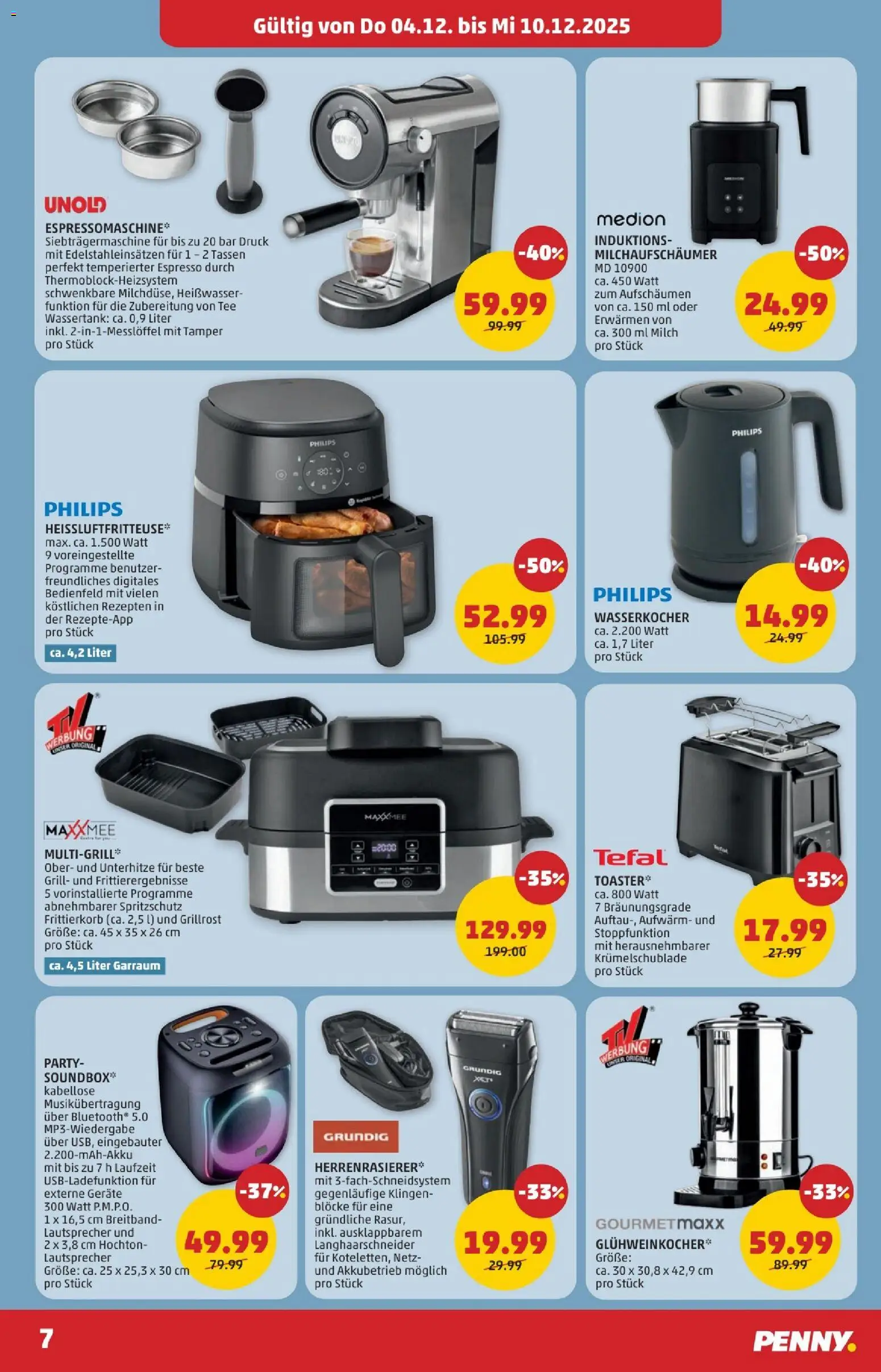 Penny Markt - Eröffnung in 1200 Wien gültig ab 04.12.2025 | Seite: 7 | Produkte: Lautsprecher, Grill, Wasserkocher, Tee