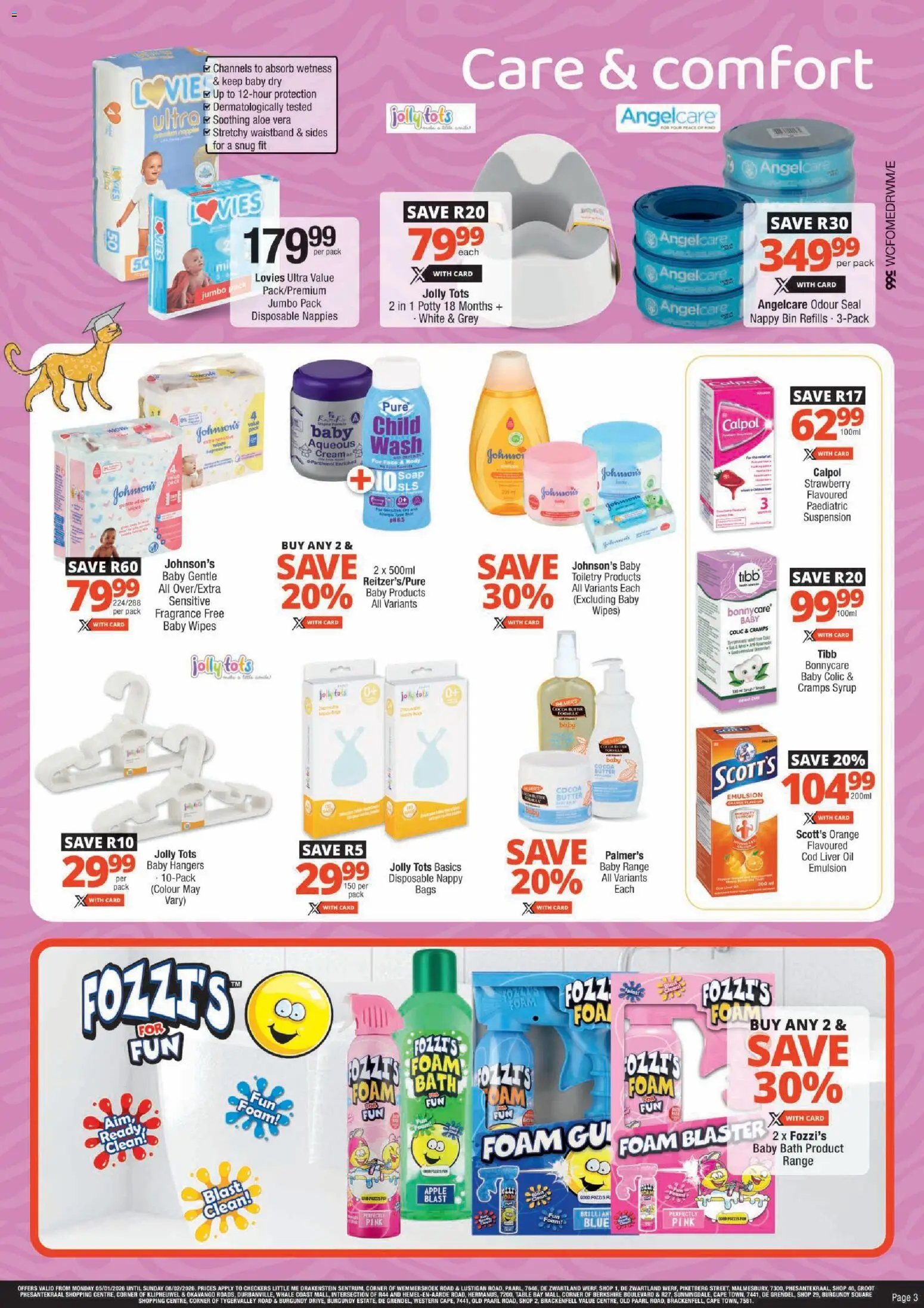 New Checkers catalogue – valid from 05.01.2026 | Page: 3 | Products: Table, Bath, Syrup, Nappies