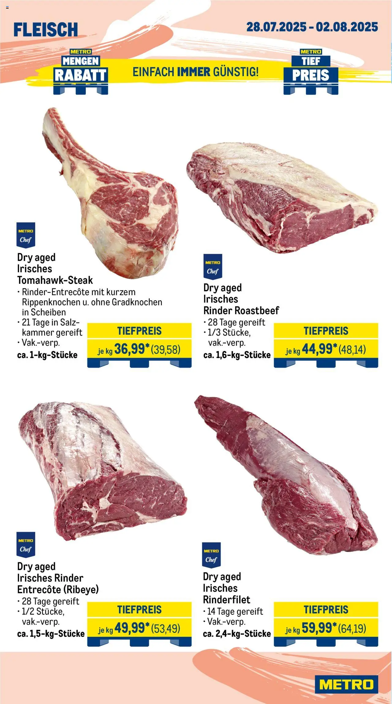 Metro Wochen-Angebote Gastro - gültig ab dem 28.07.2025 | Seite: 4 | Produkte: Rinderfilet, Entrecote, Roastbeef, Salz