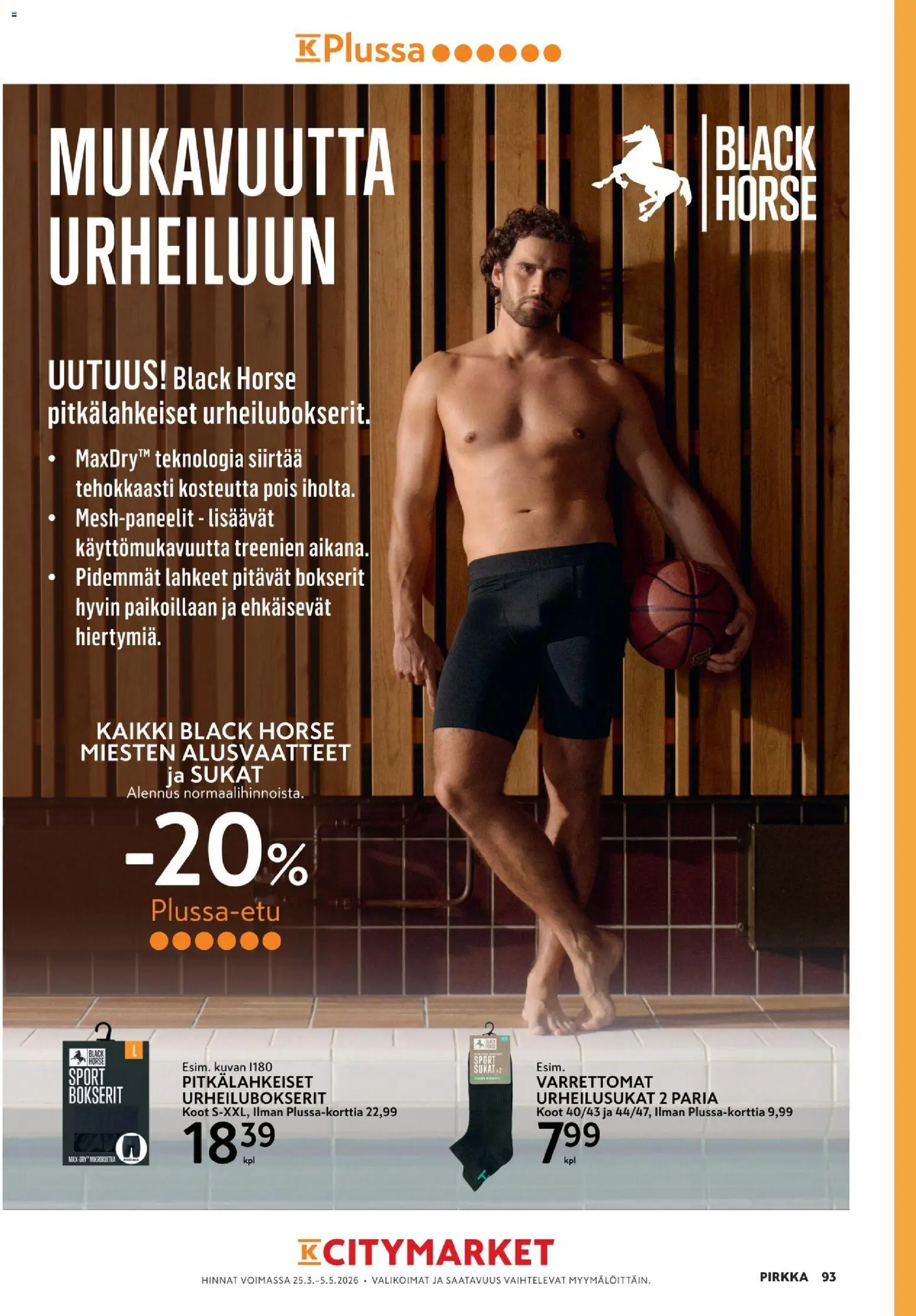 K-Supermarket - Pirkka – voimassa 25.03.2026 alkaen | Sivu: 93 | Tuotteet: Alusvaatteet, Sukat, Bokserit