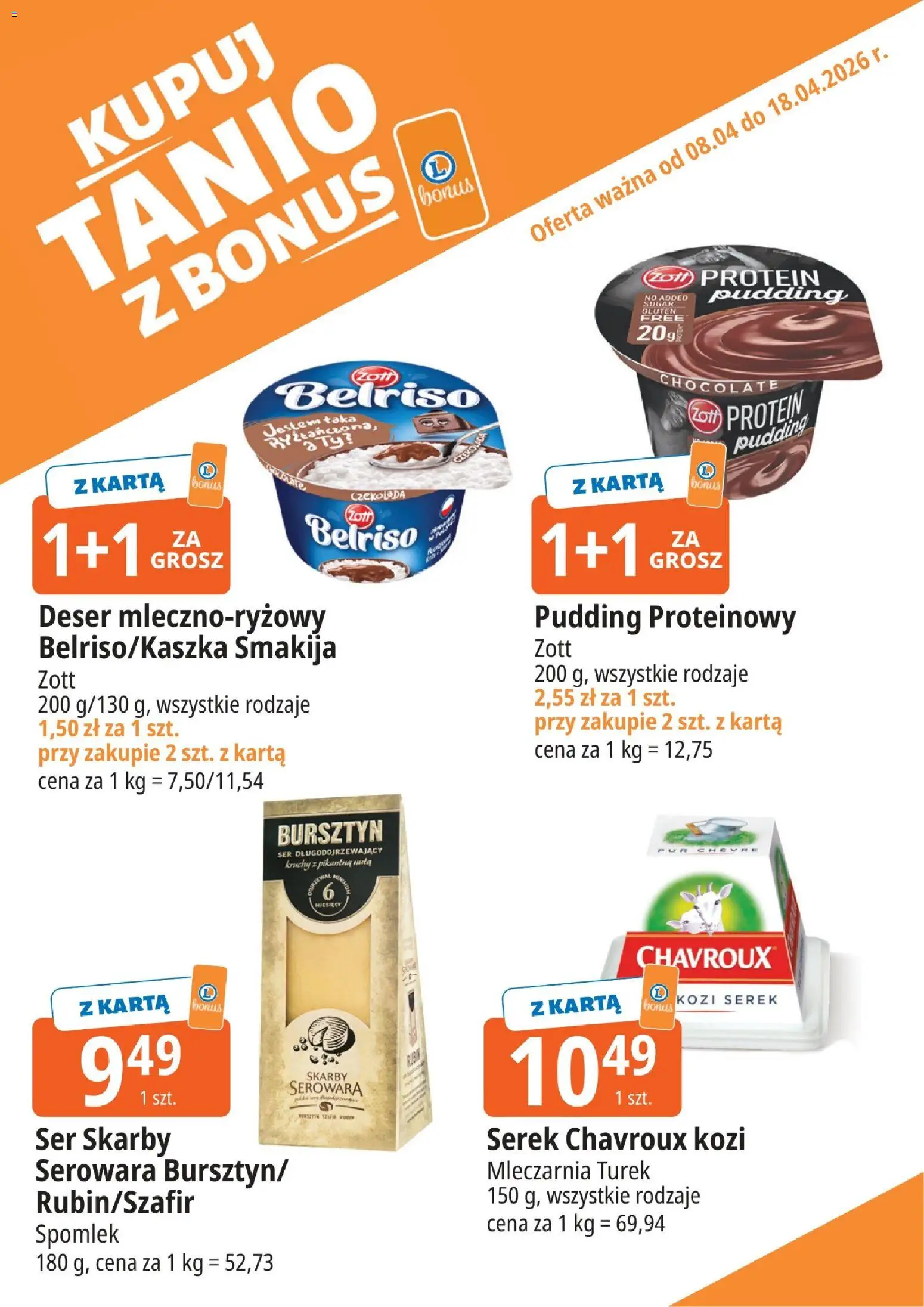 E.Leclerc gazetka - Zielona Góra kupony dodatkowe od 08.04.2026 | Strona: 1 | Produkty: Karta, Serek, Ser, Czekolada