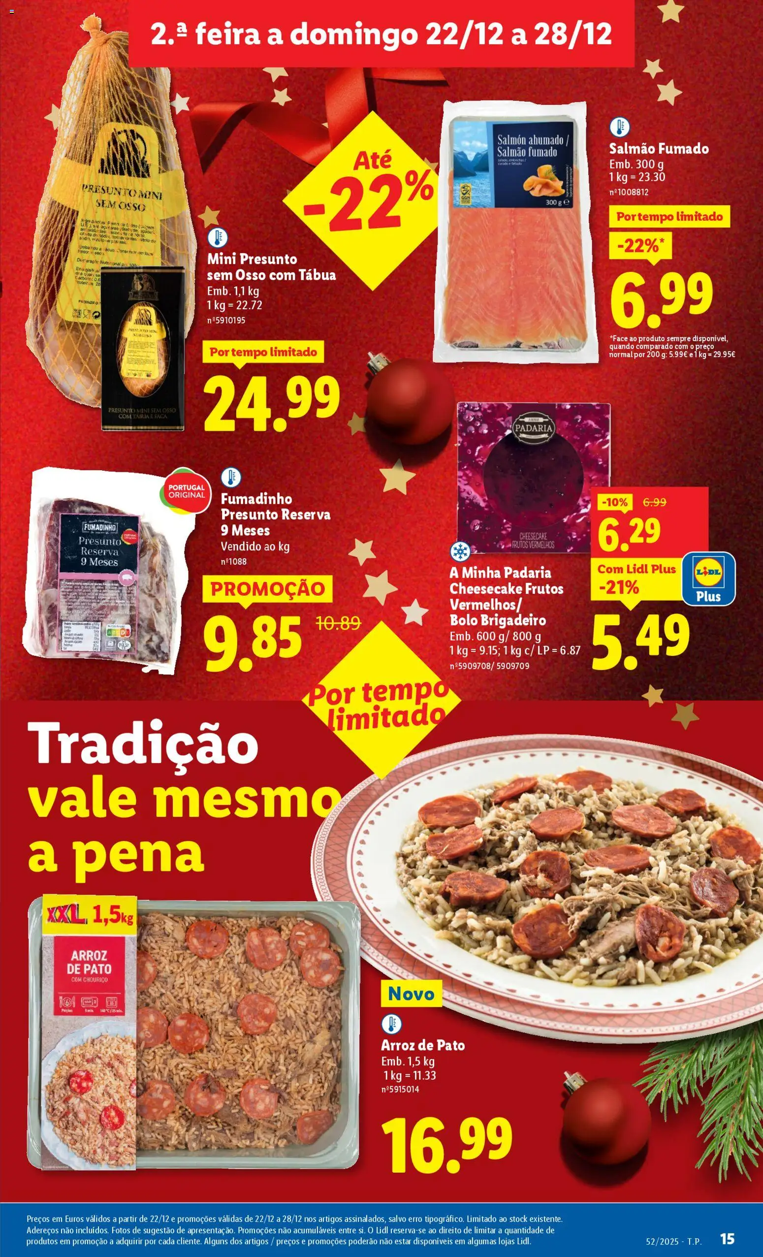 Lidl folheto │ válido de 22.12.2025 | Página: 15 | Produtos: Tábua, Padaria, Salmão, Presunto