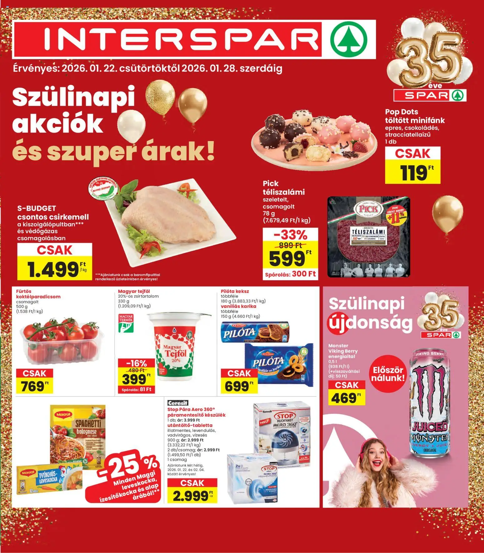 Interspar akciós ujság - amely érvényes a következő dátumtól: 22.01.2026 | Oldal: 1 | Termékek: Leveskocka, Maggi, Tejföl, Téliszalámi