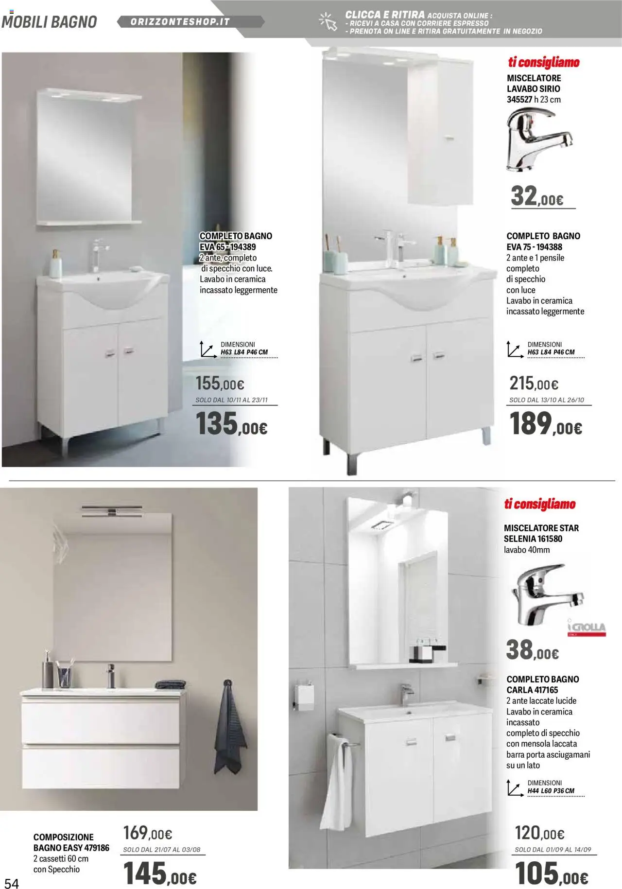 Volantino Orizzonte del 09.05.2025 | Pagina: 54 | Prodotti: Mobili bagno, Mixer, Bagno, Specchio