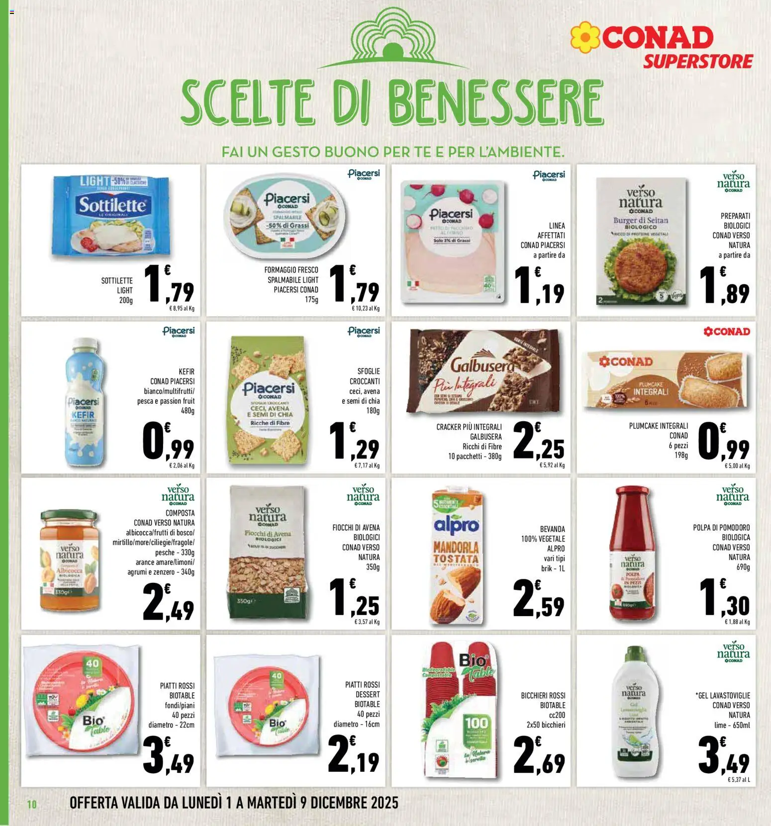 Volantino Conad del 01.12.2025 | Pagina: 10 | Prodotti: Formaggio, Pesca, Crackers, Plumcake